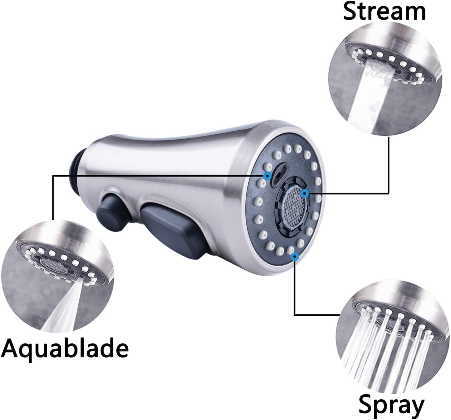 Hibbent Pull Down Spray Head for Kitchen Faucet, 3-Function Spray Nozzle with 15 Adapters, Sink Faucet Head Replacement Compatible with Moen, American Standard, Delta, Kohler Faucets, Brushed Nickel 5 Hibbent Pull Down Spray Head for Kitchen Faucet, 3-Function Spray Nozzle with 15 Adapters, Sink Faucet Head Replacement Compatible with Moen, American Standard, Delta, Kohler Faucets, Brushed Nickel - Image 5