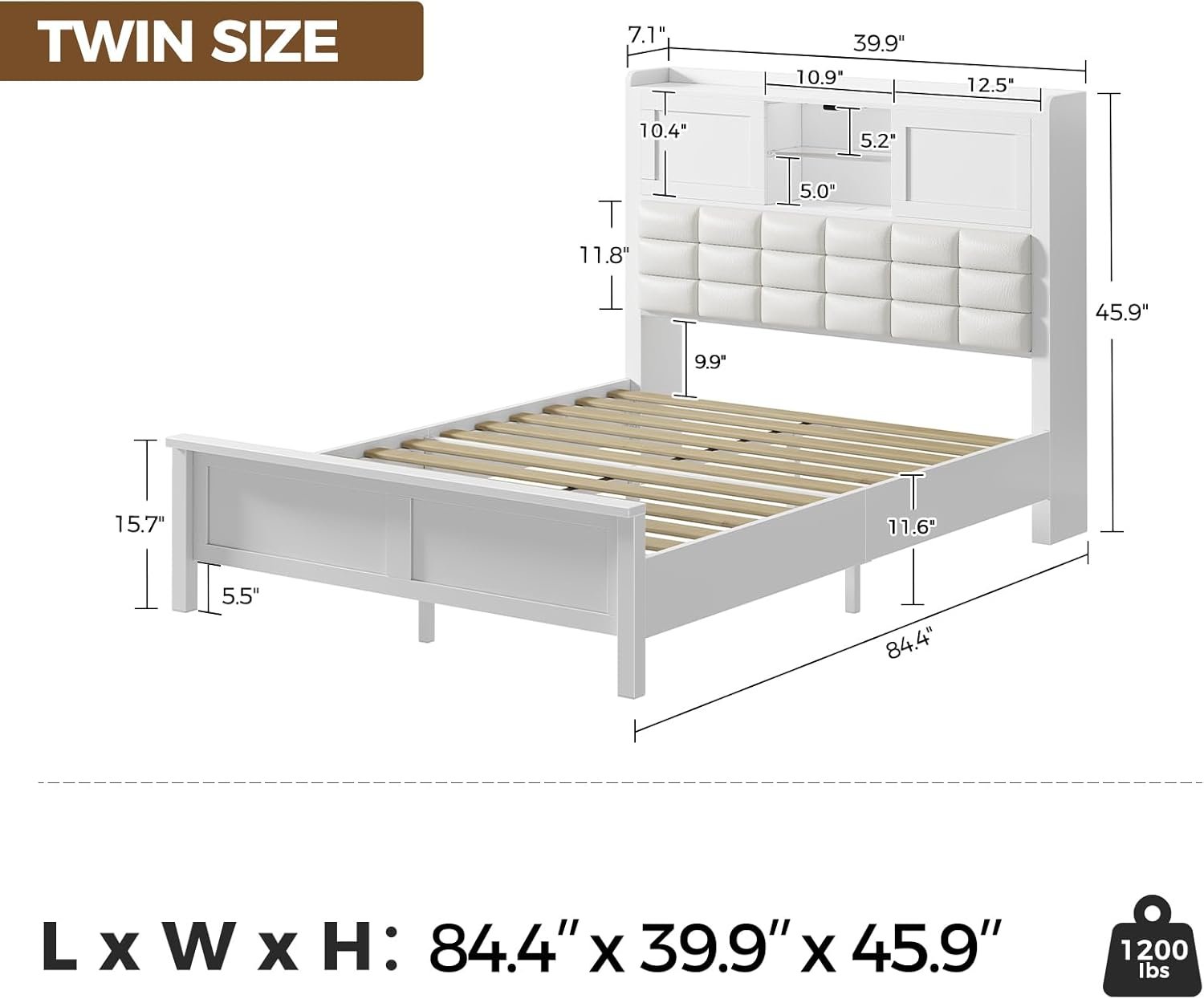 Rolanstar Bed Frame Twin Size with Charging Station, Bookcase Headboard Bed with LED Light and Sliding Doors, Platform Bed with Wooden Slats, No Box Spring Needed, Noise Free, White 2 Rolanstar Bed Frame Twin Size with Charging Station, Bookcase Headboard Bed with LED Light and Sliding Doors, Platform Bed with Wooden Slats, No Box Spring Needed, Noise Free, White - Image 2