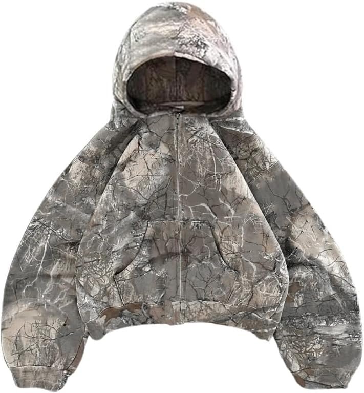 Zip Up Camo Hoodie Y2k Oversized Graphic Hoodies Emo Clothes Vintage 2000s Sweatshirts Grunge Jackets Streetwear