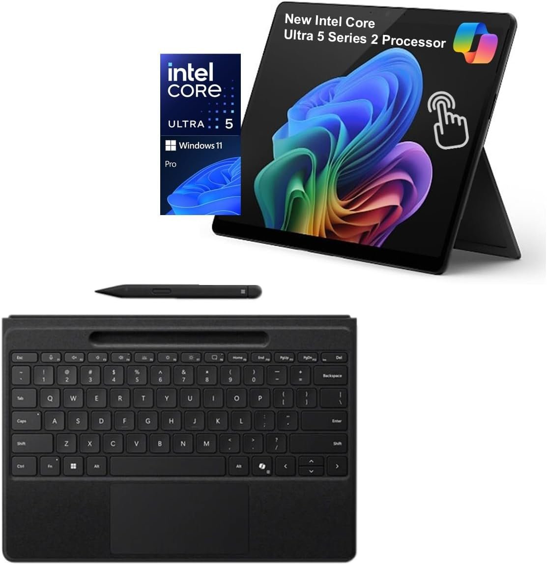 Microsoft Surface Pro 11 Bundle, 2-in-1 Tablet with Black Flex Keyboard and Slim Pen, Copilot+ PC, 13" Touchscreen 600nits, Intel Ultra 5 Series 2 236V AI Boost NPU, 16GB RAM, 1TB SSD, Win 11 Pro
