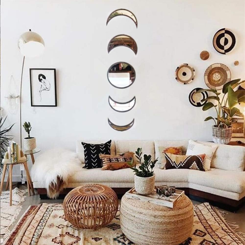 5 Pieces Scandinavian Natural Decor Acrylic Wall Decorative Mirror Interior Design Wooden Moon Phase Mirror Bohemian Wall Decoration for Home Living Room Bedroom Decor - Acrylic,Not Real Mirror(Beige) 4 5 Pieces Scandinavian Natural Decor Acrylic Wall Decorative Mirror Interior Design Wooden Moon Phase Mirror Bohemian Wall Decoration for Home Living Room Bedroom Decor - Acrylic,Not Real Mirror(Beige) - Image 4
