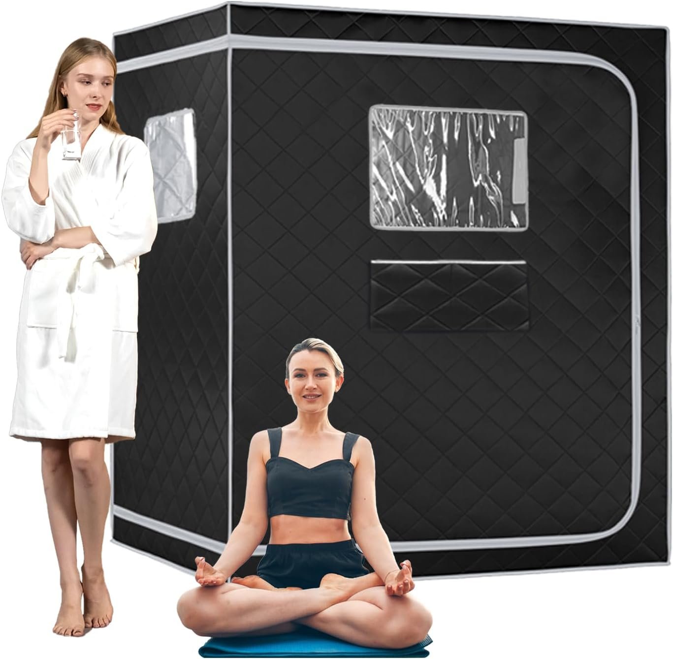 Smartmak Full Size Steam Sauna Tent, Portable Whole Body Home Spa Room, 1 or Two Person Large Space, Steamer NOT Included (47.28" x 35.46" x 63" Grey Border)