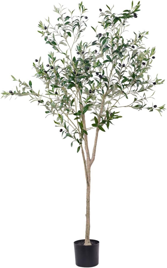 Artificial Olive Tree for Living Room Decor, 6FT Tall Faux Silk Plant Artificial Tree in Potted Oliver Branch Leaves and Fruits for Modern Home Decor Indoor