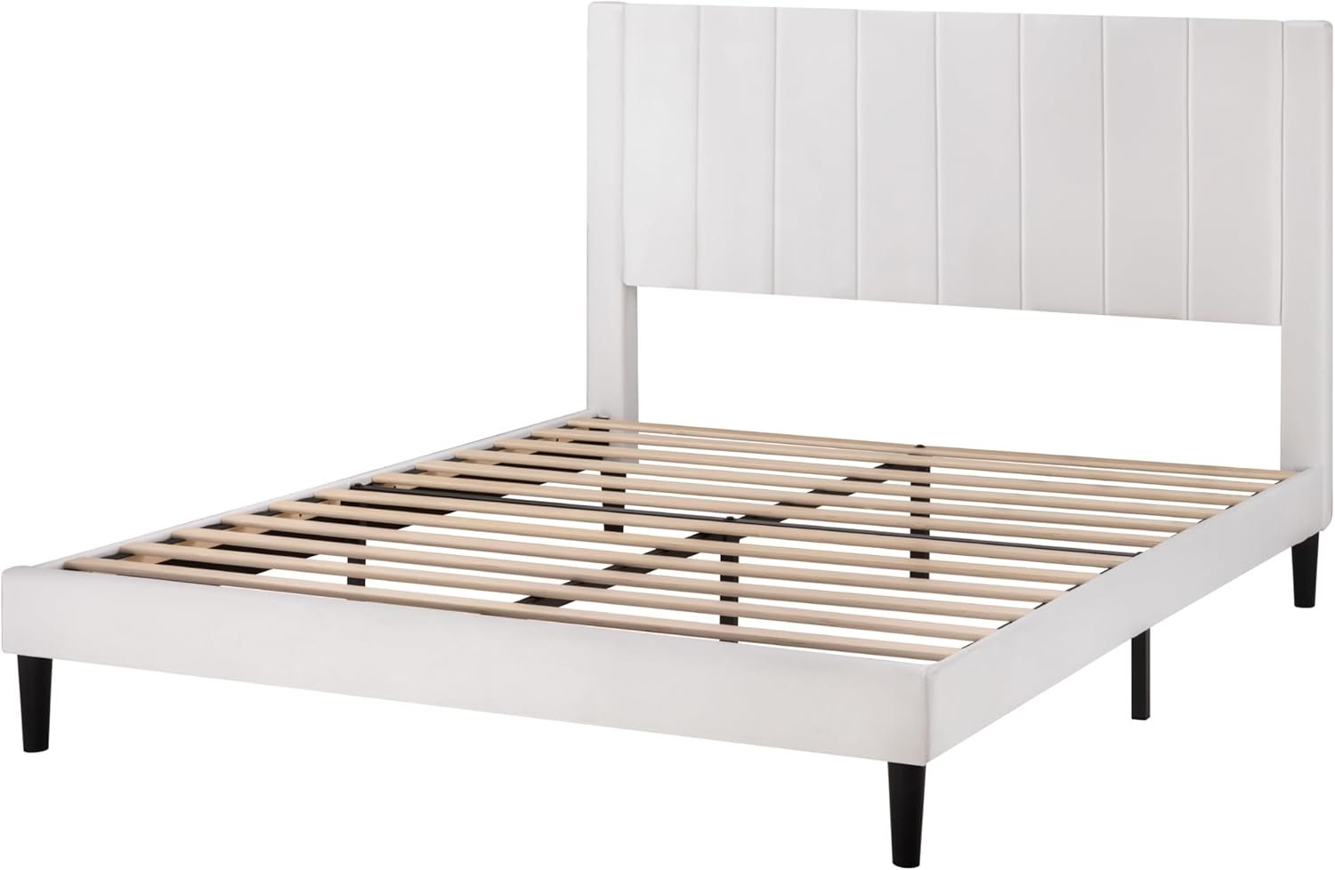 SHA CERLIN Full Bed Frame/Velvet Upholstered Platform Bed Frame with Headboard/Strong Wood Slats Support/Mattress Foundation/No Box Spring Needed/Easy Assembly/White 8 SHA CERLIN Full Bed Frame/Velvet Upholstered Platform Bed Frame with Headboard/Strong Wood Slats Support/Mattress Foundation/No Box Spring Needed/Easy Assembly/White - Image 8
