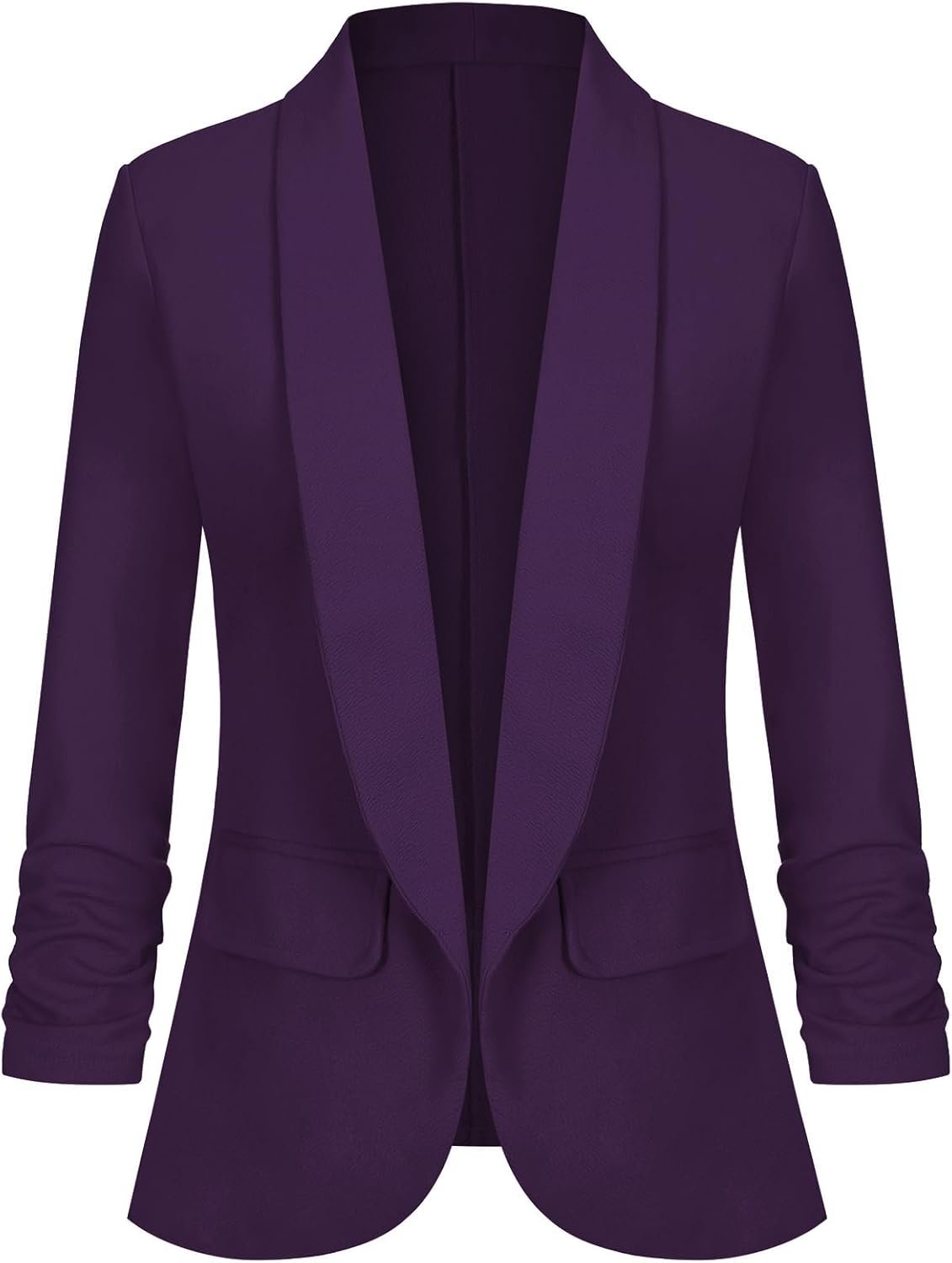 Women's Casual Open Front Blazers Shawl Lapel Ruched 3/4 Sleeve Office Lightweight Blazer Jackets with Pockets