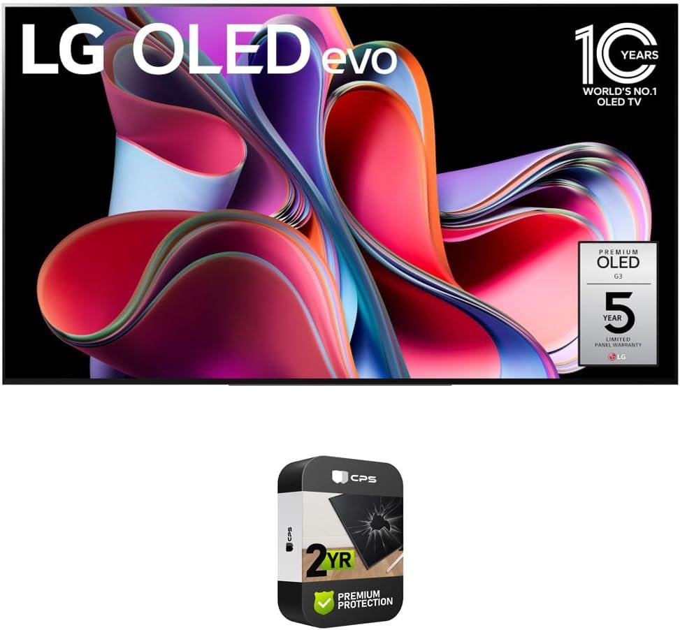 LG OLED65G3PUA OLED evo G3 65 Inch 4K Smart TV (2023 Model) Bundle with 2 YR CPS Enhanced Protection Pack