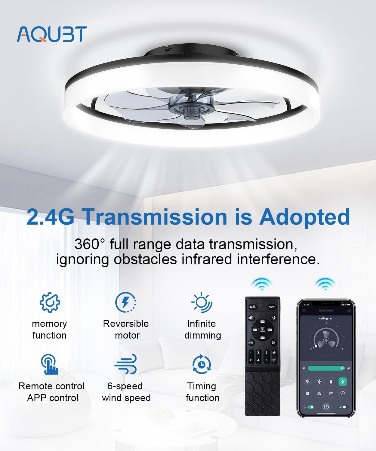 Ceiling Fans with Lights and Remote, 20" Modern Low Profile Ceiling Fan with Light, Stepless Color Temperature Change and 6 Speeds for Bedroom, Kids Room and Living Room (Black) 3 Ceiling Fans with Lights and Remote, 20" Modern Low Profile Ceiling Fan with Light, Stepless Color Temperature Change and 6 Speeds for Bedroom, Kids Room and Living Room (Black) - Image 3