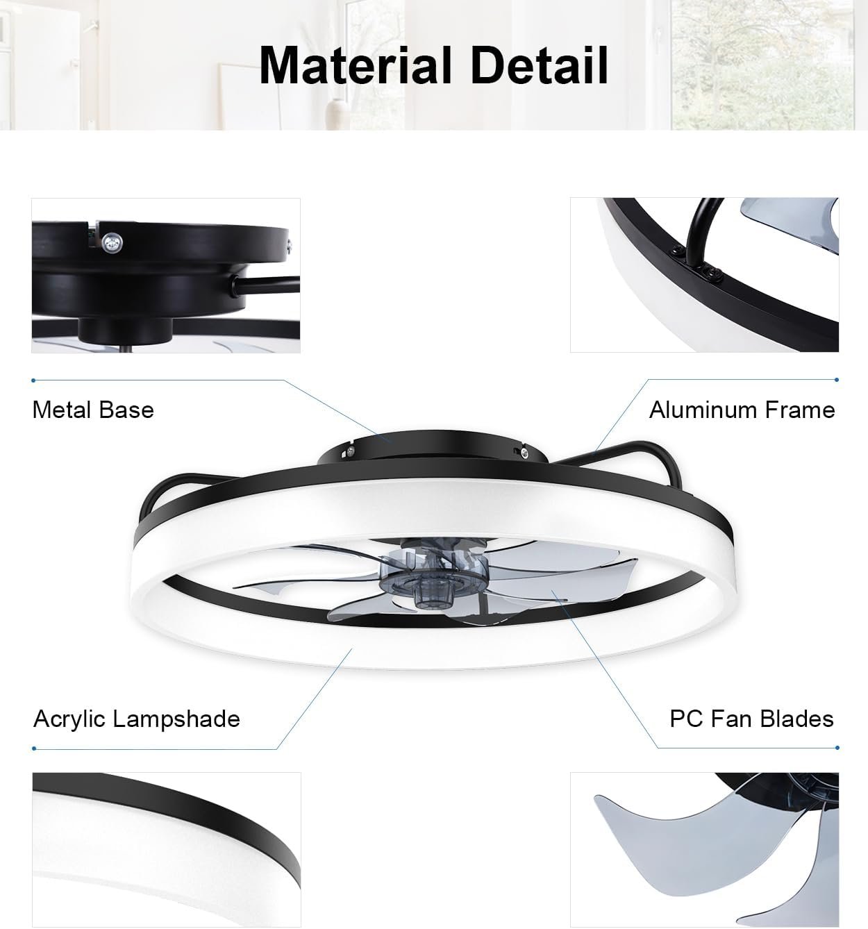 Ceiling Fans with Lights and Remote, 20" Modern Low Profile Ceiling Fan with Light, Stepless Color Temperature Change and 6 Speeds for Bedroom, Kids Room and Living Room (Black) 6 Ceiling Fans with Lights and Remote, 20" Modern Low Profile Ceiling Fan with Light, Stepless Color Temperature Change and 6 Speeds for Bedroom, Kids Room and Living Room (Black) - Image 6