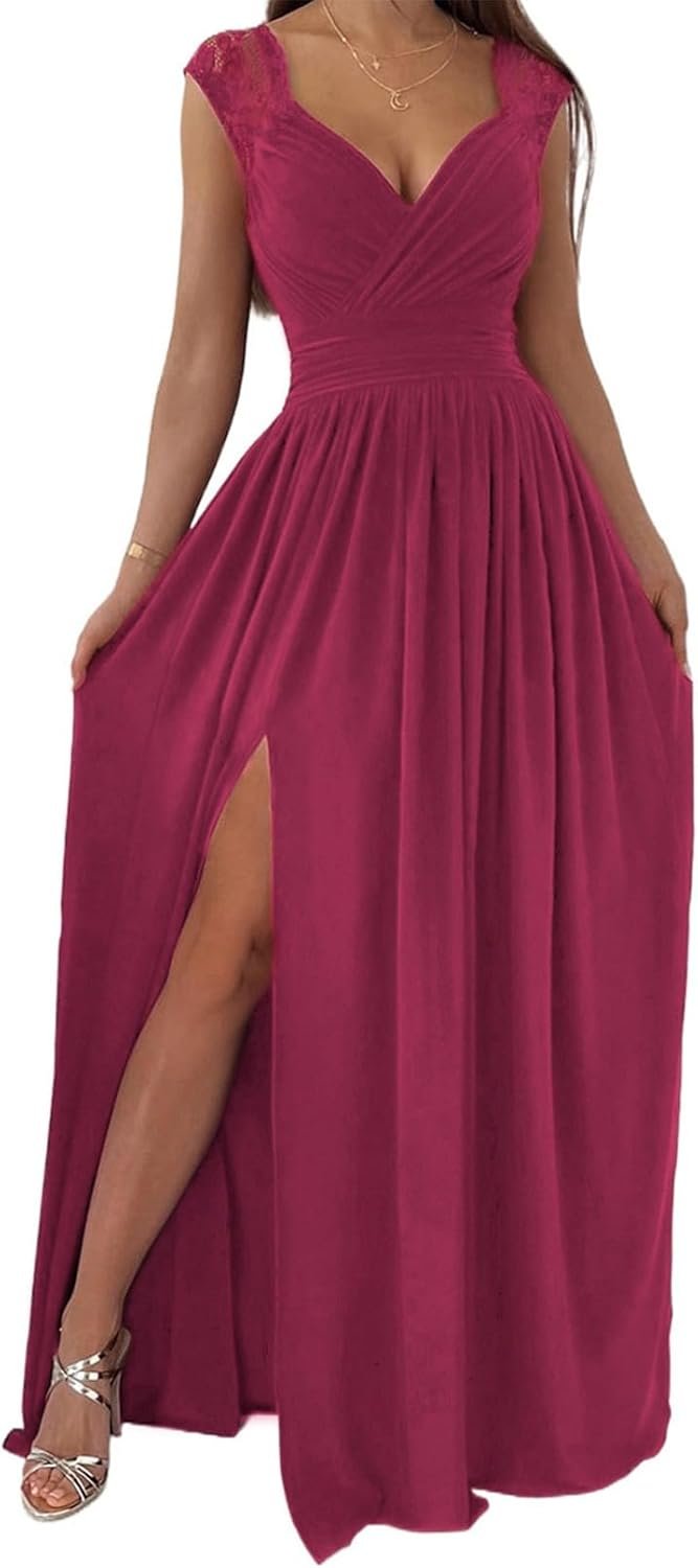 Dokotoo Womens 2025 Formal Dresses Wrap V-Neck Ruched Sexy Bridesmaid Wedding Guest Maxi Dresses