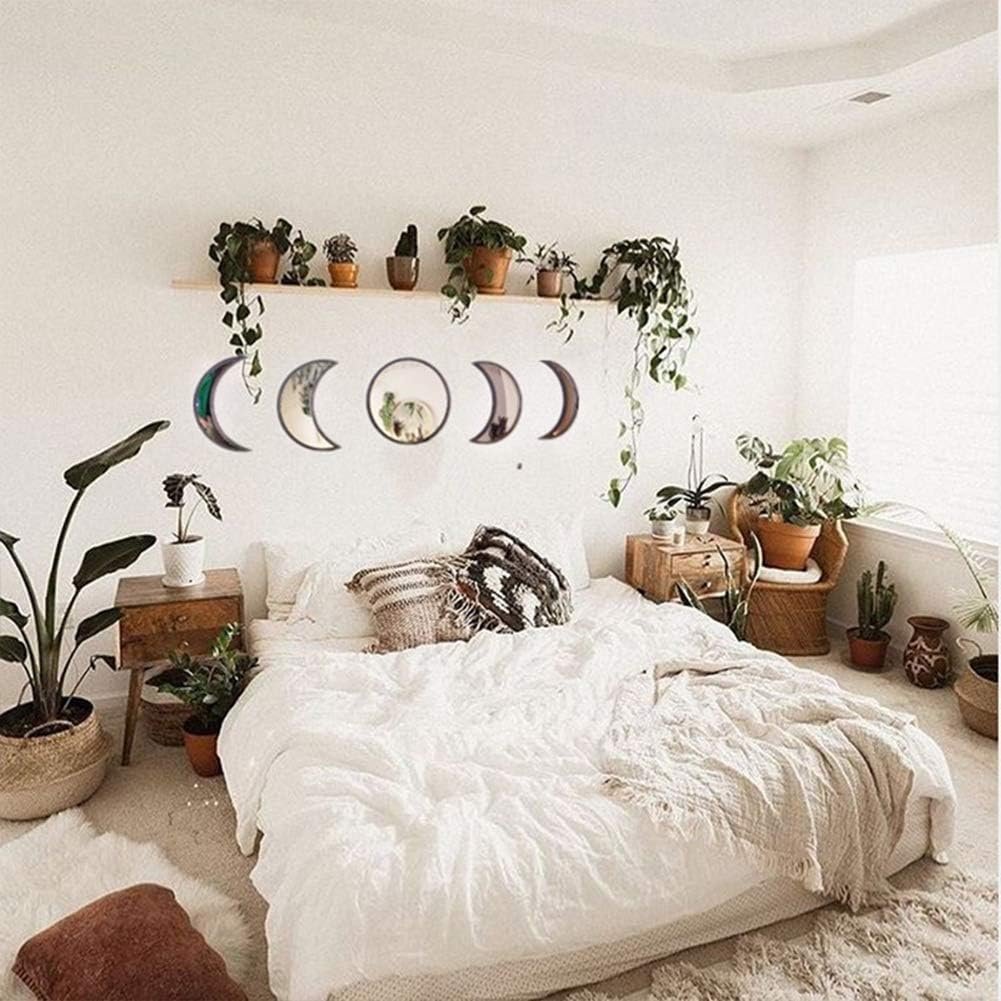 5 Pieces Scandinavian Natural Decor Acrylic Wall Decorative Mirror Interior Design Wooden Moon Phase Mirror Bohemian Wall Decoration for Home Living Room Bedroom Decor - Acrylic,Not Real Mirror(Beige) 3 5 Pieces Scandinavian Natural Decor Acrylic Wall Decorative Mirror Interior Design Wooden Moon Phase Mirror Bohemian Wall Decoration for Home Living Room Bedroom Decor - Acrylic,Not Real Mirror(Beige) - Image 3