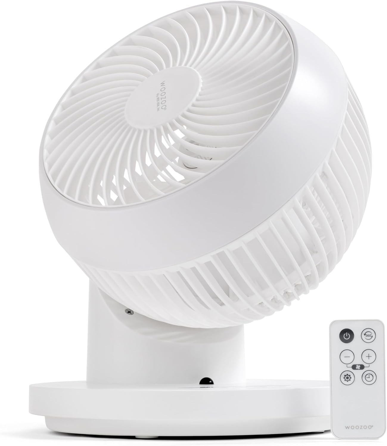 IRIS USA WOOZOO Desk Fan with Remote, 360° Oscillating Table Air Circulator, 3 Speeds, 52ft Max Air Distance, Adjustable Tilt, 13 Inches, Low Noise Motor, Small Fan for Bedroom, Office, Dorm, White