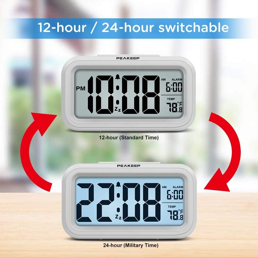Peakeep Night Light Digital Alarm Clock Battery Operated with Indoor Temperature, Desk Small Clock (White) 5 Peakeep Night Light Digital Alarm Clock Battery Operated with Indoor Temperature, Desk Small Clock (White) - Image 5