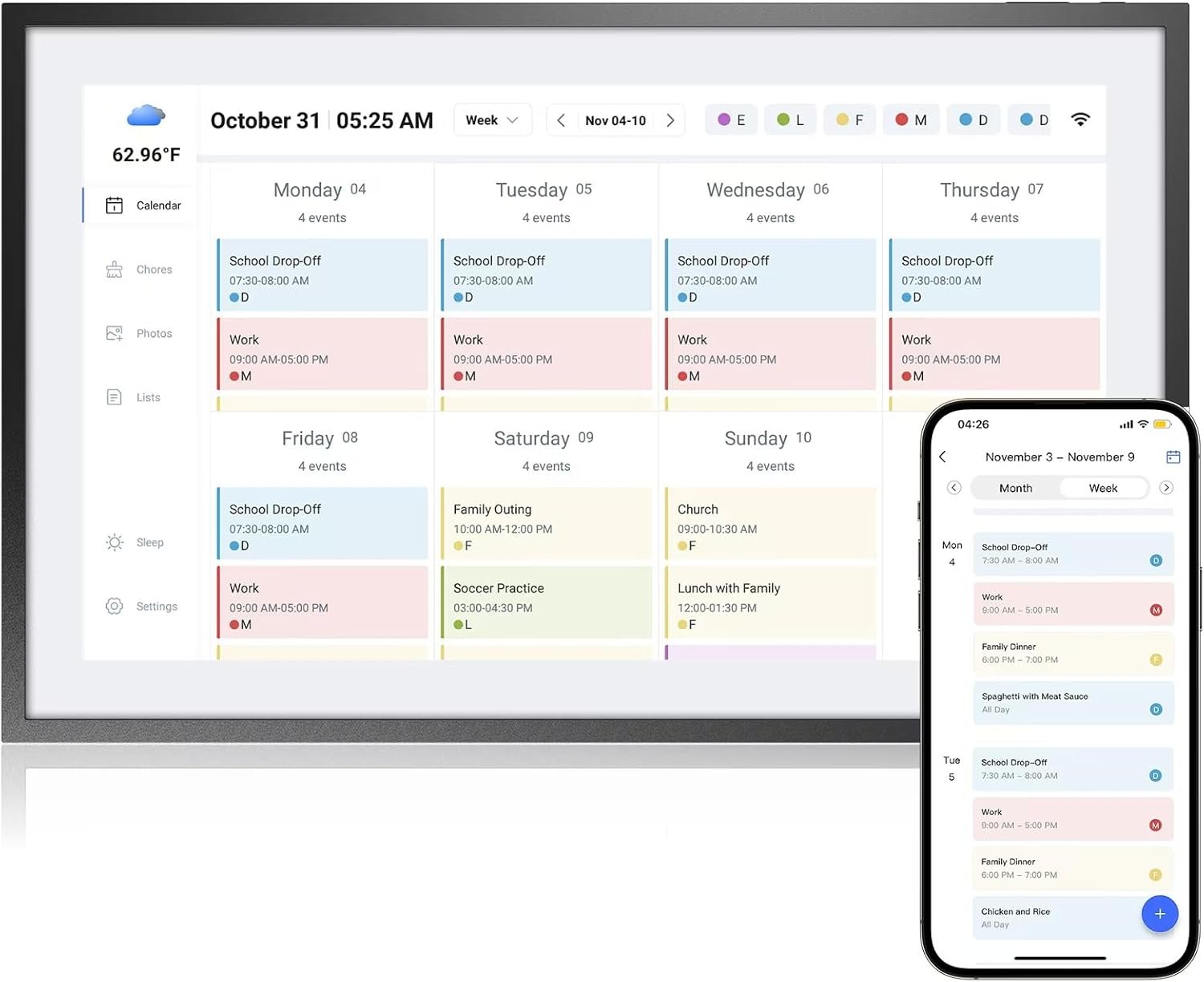 LOOFII 10.1 Inch Smart Digital Calendar Planner & Chore Chart, HD Interactive Touchscreen Display for Family Scheduling – Streamline Household Organization (Black White)