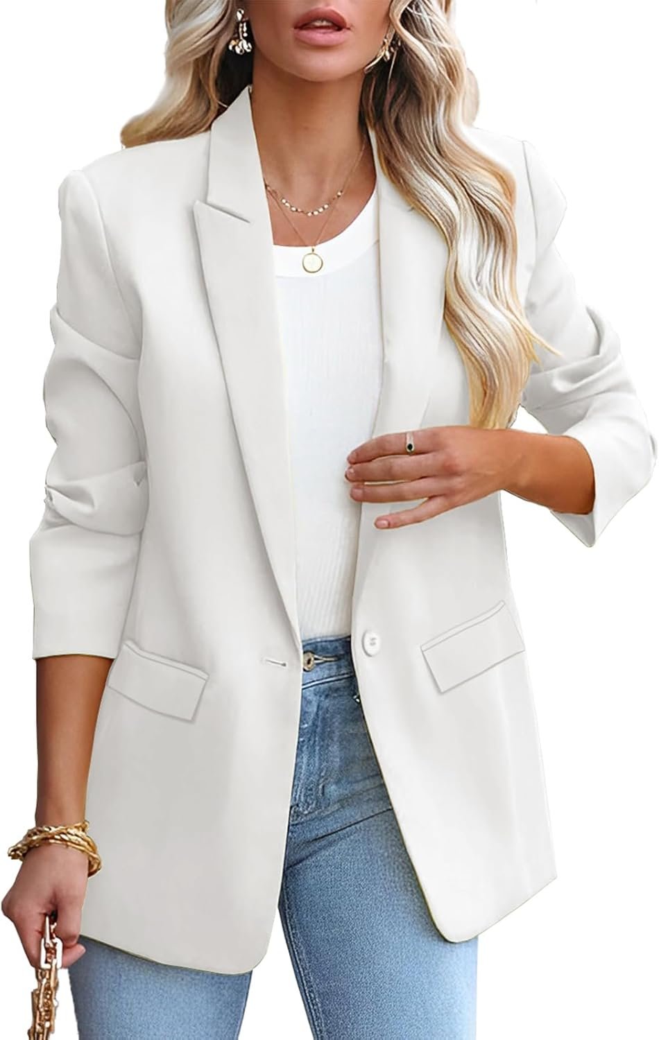 Womens Casual Loose Blazers Long Sleeve Pockets Work Office Jacket Blazer