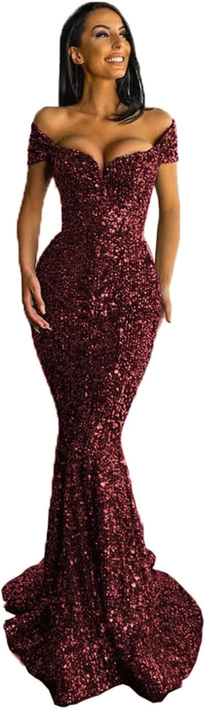 Dexinyuan Sequin Mermaid Prom Dresses 2024 Sparkly V Neck Spaghetti Straps Formal Party Evening Gowns for Women