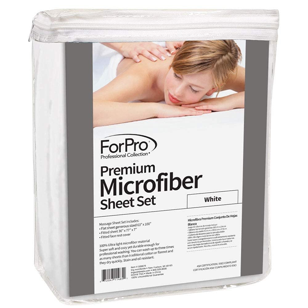 ForPro Professional Collection Premium Microfiber 3-Piece Massage Sheet Set, White, Ultra-Light, Stain, and Wrinkle-Resistant Includes Massage Flat and Fitted Sheet and Massage Face Rest Cover 3 ForPro Professional Collection Premium Microfiber 3-Piece Massage Sheet Set, White, Ultra-Light, Stain, and Wrinkle-Resistant Includes Massage Flat and Fitted Sheet and Massage Face Rest Cover - Image 3