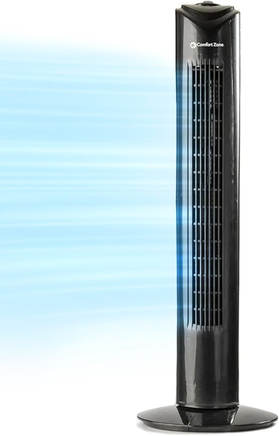 Comfort Zone Tower Fan for Bedroom, 32 inch, 3 Speeds, 90 Oscillation, Bladeless Indoor Fan, Built in Carry Handle, Portable Stand Fan, Black
