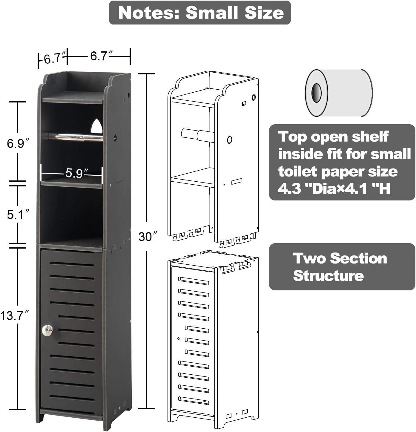AOJEZOR Toilet Paper Holder Stand: Bathroom Storage Cabinet Beside Toilet Storage for Small Bathroom with Toilet Roll Holder - Toilet Paper Stand - Black 2 AOJEZOR Toilet Paper Holder Stand: Bathroom Storage Cabinet Beside Toilet Storage for Small Bathroom with Toilet Roll Holder - Toilet Paper Stand - Black - Image 2