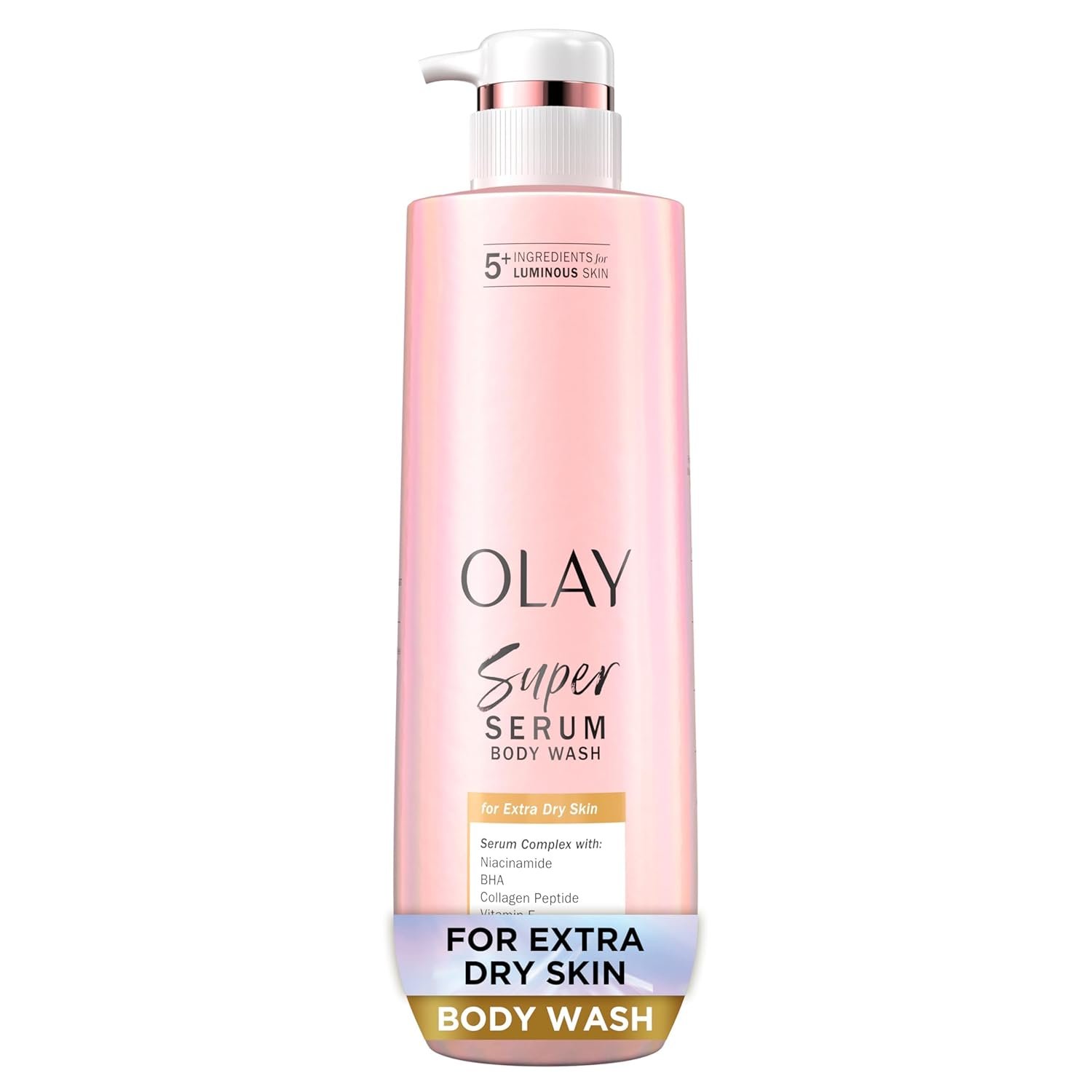 Olay Super Serum Body Wash for Extra Dry Skin, 24hr Long Lasting Hydration, 5+ Ingredient Serum Complex for Bright Even Firm Luminous Skin, 18.5 fl oz
