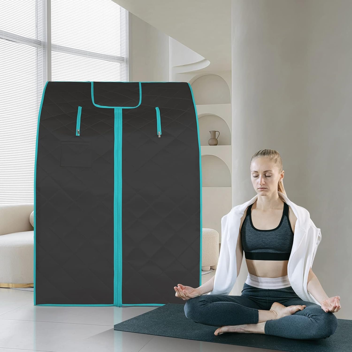 Smartmak Far Infrared Sauna, Full Body One Person Portable SPA Set with Time & Tempreture Remote Control, Heating Foot Pad and Foldable Reinforced Chair (L 27.6’’ x W 31.5’’ x H 37.8’’) - Black 6 Smartmak Far Infrared Sauna, Full Body One Person Portable SPA Set with Time & Tempreture Remote Control, Heating Foot Pad and Foldable Reinforced Chair (L 27.6’’ x W 31.5’’ x H 37.8’’) - Black - Image 6