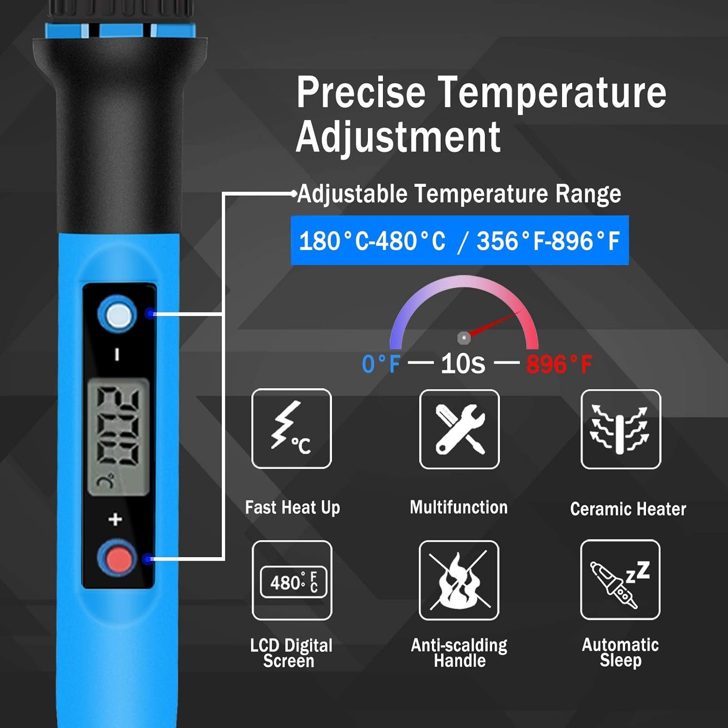 Soldering Iron Kit, 80W 110V Fast Heat up in 10s LCD Digital Adjustable Temperature Soldering Gun Thermostatic Soldering Kit for Electronic 3 Soldering Iron Kit, 80W 110V Fast Heat up in 10s LCD Digital Adjustable Temperature Soldering Gun Thermostatic Soldering Kit for Electronic - Image 3