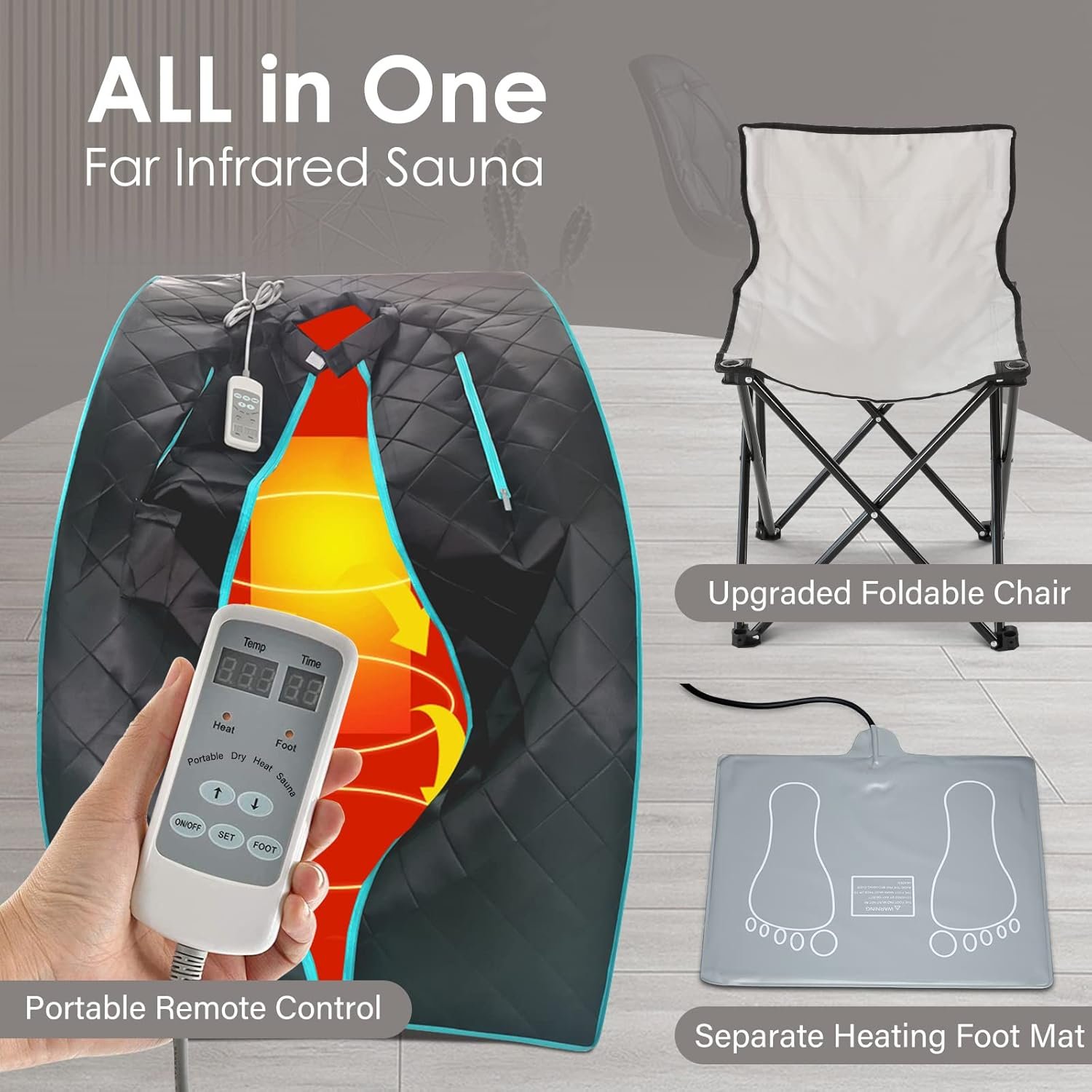 Smartmak Far Infrared Sauna, Full Body One Person Portable SPA Set with Time & Tempreture Remote Control, Heating Foot Pad and Foldable Reinforced Chair (L 27.6’’ x W 31.5’’ x H 37.8’’) - Black 3 Smartmak Far Infrared Sauna, Full Body One Person Portable SPA Set with Time & Tempreture Remote Control, Heating Foot Pad and Foldable Reinforced Chair (L 27.6’’ x W 31.5’’ x H 37.8’’) - Black - Image 3