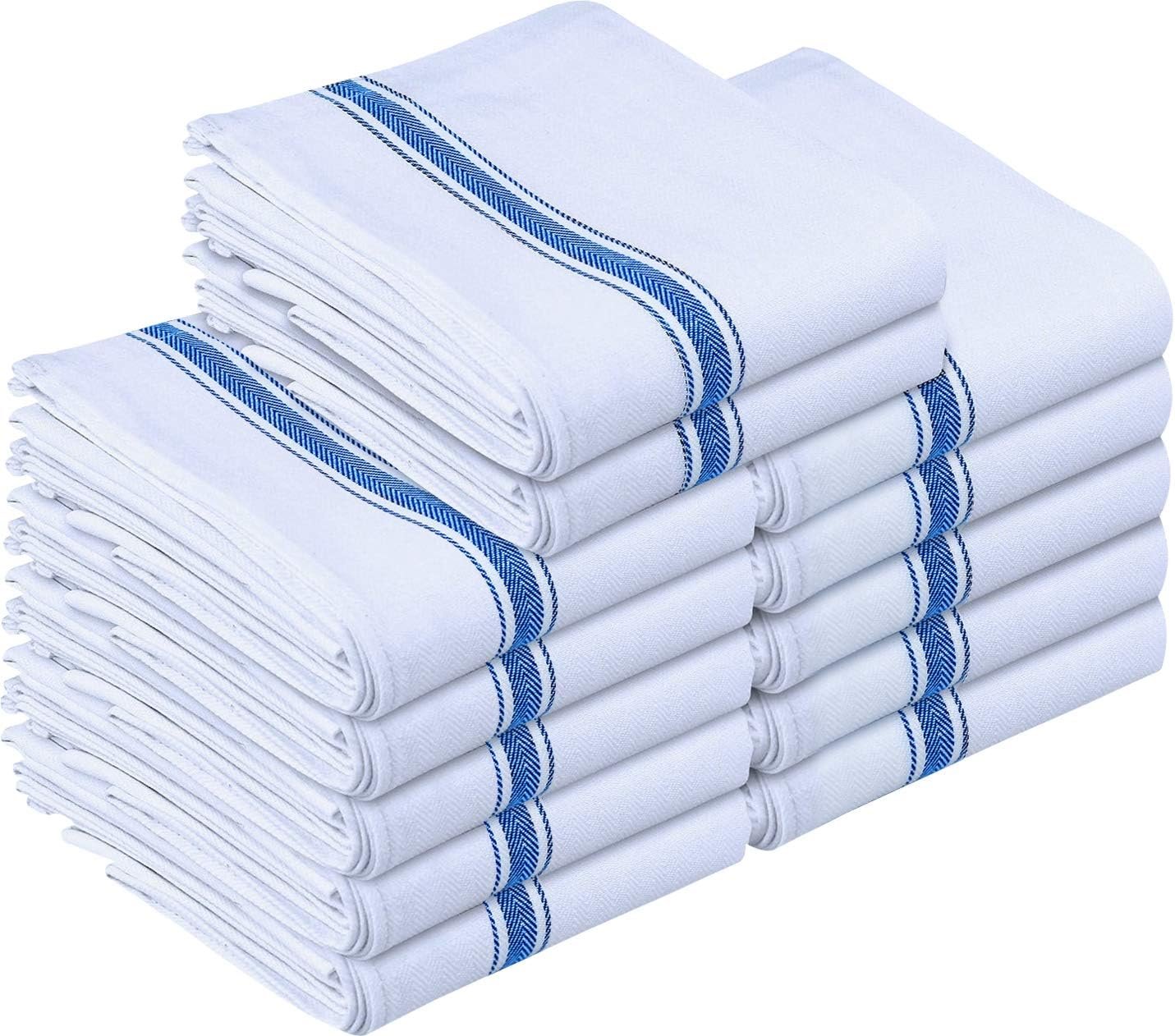 Utopia Towels Blue Dish Towels [12 Pack - 15 x 25 Inches] 100% Ring Spun Cotton Highly Absorbent & Reusable Cleaning Bar, Tea, Kitchen and Dishcloths Set - 200 GSM