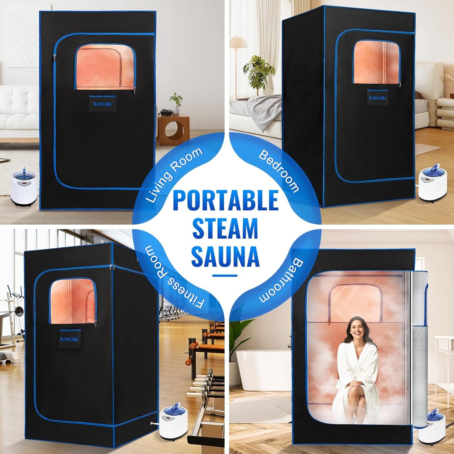 Sauna Box, Portable Sauna, Portable Steam Sauna for Home, Sauna Tent with Steamer, Remote Control, Folding Chair, 9 Levels, 2.6’ x 2.6’ x 5.9’ 7 Sauna Box, Portable Sauna, Portable Steam Sauna for Home, Sauna Tent with Steamer, Remote Control, Folding Chair, 9 Levels, 2.6’ x 2.6’ x 5.9’ - Image 7