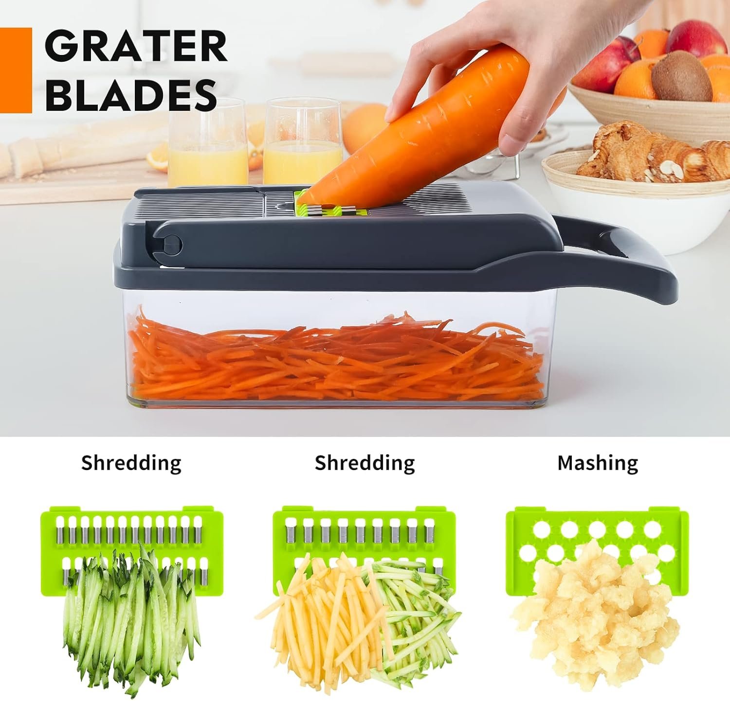 Vegetable Chopper, Pro Onion Chopper, Multifunctional 13 in 1 Food Chopper, Kitchen Vegetable Slicer Dicer Cutter,Veggie Chopper With 8 Blades,Carrot and Garlic Chopper With Container… 4 Vegetable Chopper, Pro Onion Chopper, Multifunctional 13 in 1 Food Chopper, Kitchen Vegetable Slicer Dicer Cutter,Veggie Chopper With 8 Blades,Carrot and Garlic Chopper With Container… - Image 4