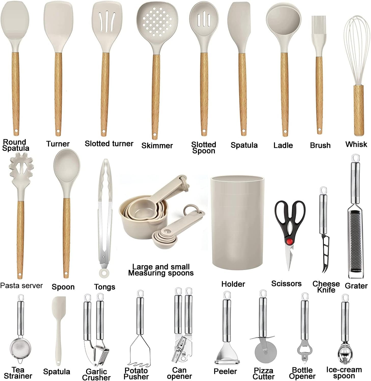Kitchen Utensils Set- 35 PCs Cooking Utensils with Grater,Tongs, Spoon Spatula &Turner Made of Heat Resistant Food Grade Silicone and Wooden Handles Kitchen Gadgets Tools Set for Nonstick Cookware 2 Kitchen Utensils Set- 35 PCs Cooking Utensils with Grater,Tongs, Spoon Spatula &Turner Made of Heat Resistant Food Grade Silicone and Wooden Handles Kitchen Gadgets Tools Set for Nonstick Cookware - Image 2