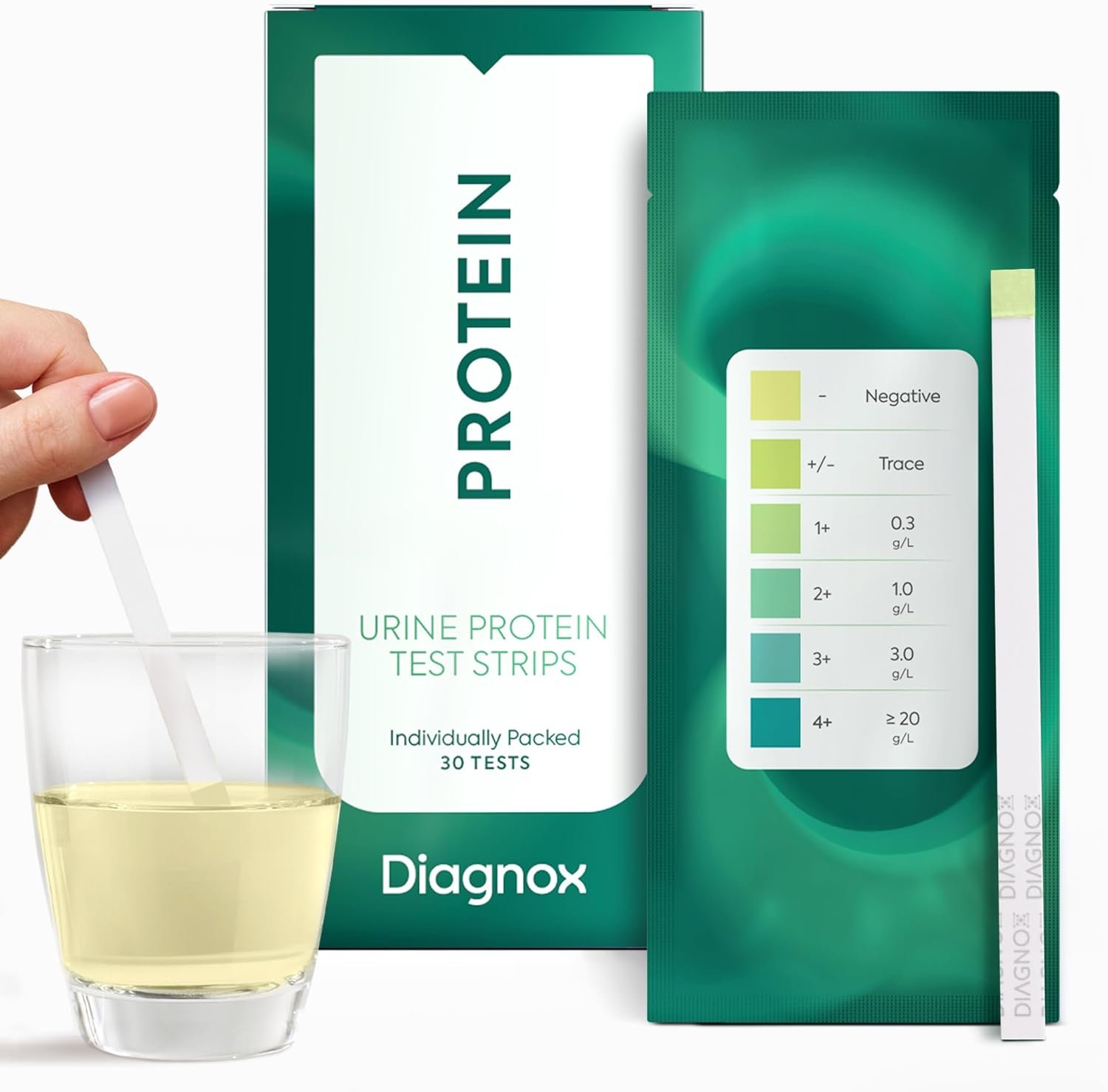 Protein Urine Test Strips Kit - Individually Packed at Home Urine Protein Test Strips - Urinalysis Strips for Protein in Urine (30 Pack)