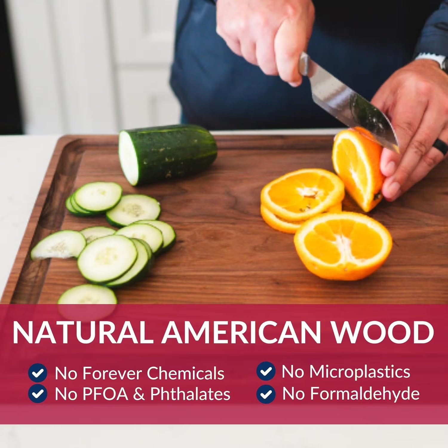 Made in USA Black Walnut Wood Cutting Board by Virginia Boys Kitchens - Butcher Block Wooden Carving Board with Juice Well made from Sustainable Hardwood (17x11) 2 Made in USA Black Walnut Wood Cutting Board by Virginia Boys Kitchens - Butcher Block Wooden Carving Board with Juice Well made from Sustainable Hardwood (17x11) - Image 2