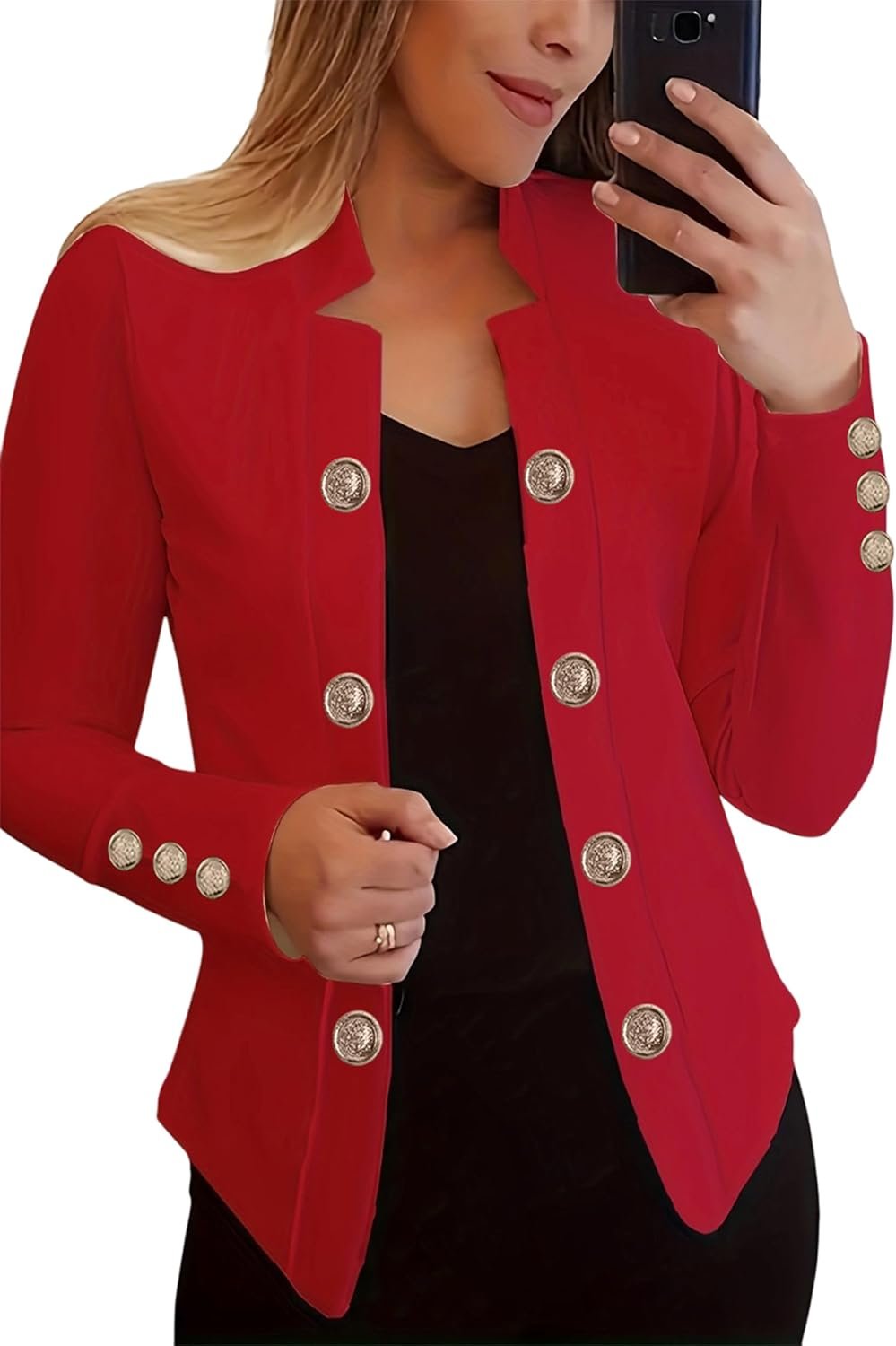 Women's Double Breasted Slim Fit Blazers Notch Lapel Work Office Suits Casual Open Front Blazer