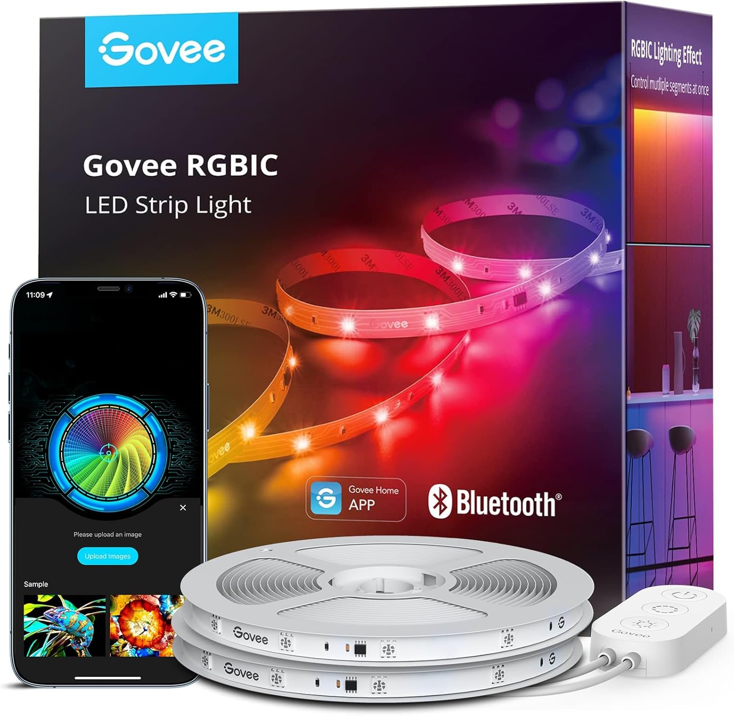 Govee RGBIC LED Strip Lights, 65.6ft Smart LED Lights for Bedroom, Bluetooth LED Strip Lights APP Control, DIY Multiple Colors on One Line, Color Changing LED Lights for Home Decor, 2 Rolls of 32.8ft