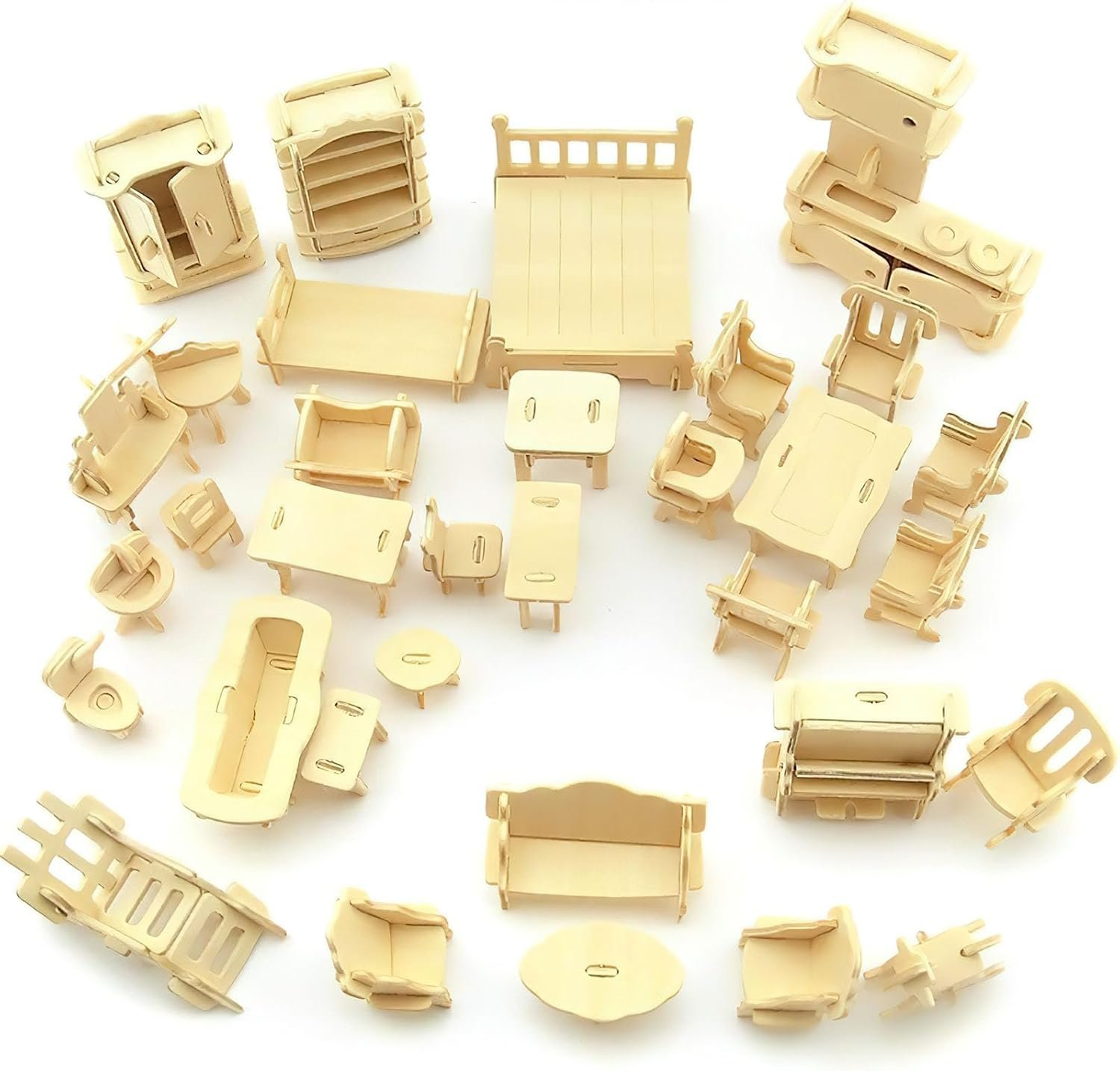 LOVEINUSA DIY Wooden Dollhouse Furniture Set, 3D Puzzle Miniature Room Accessories, Natural Wood 6 LOVEINUSA DIY Wooden Dollhouse Furniture Set, 3D Puzzle Miniature Room Accessories, Natural Wood - Image 6