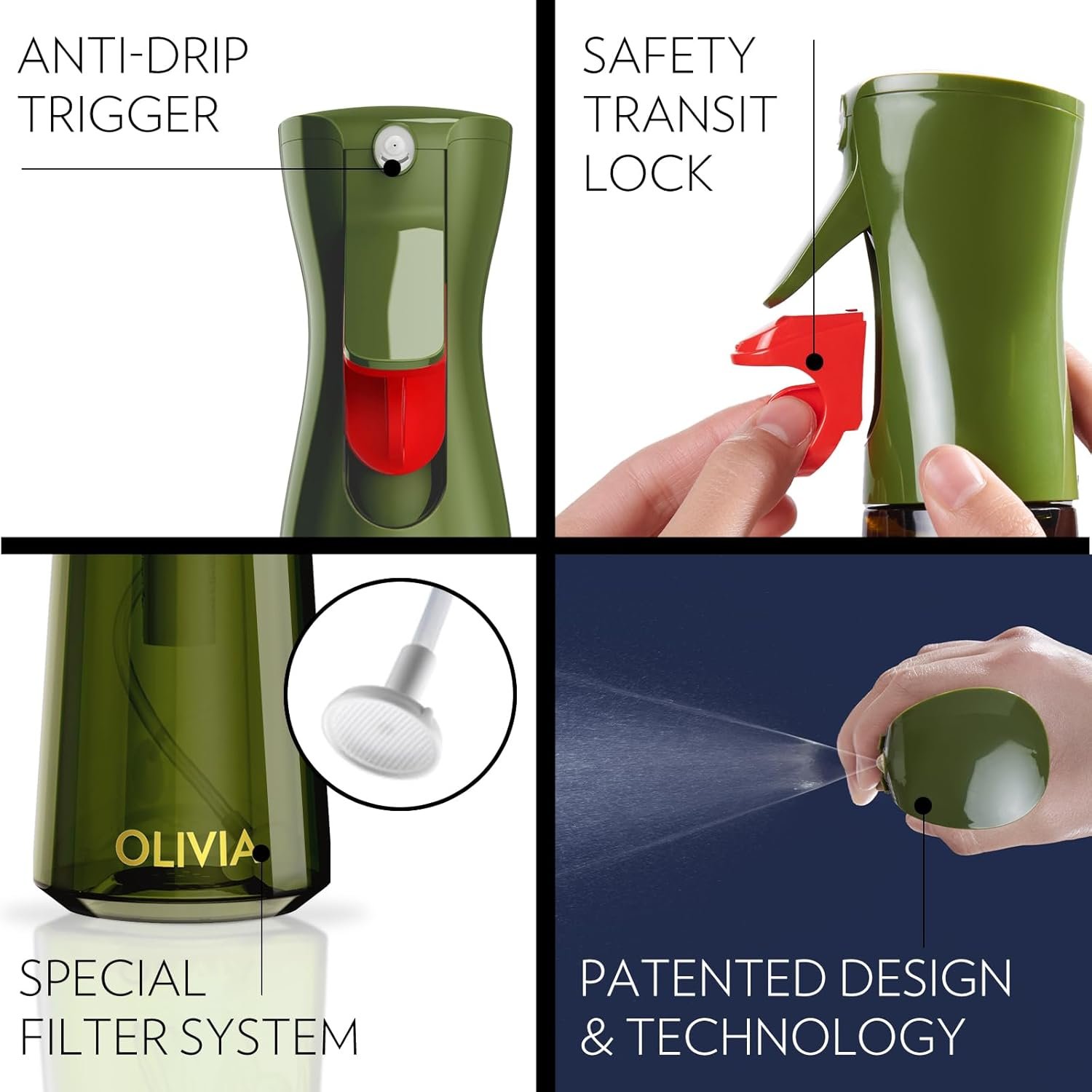 FLAIROSOL OLIVIA Oil Sprayer for Cooking, 200ml Glass Olive Oil Sprayer, Continuous Cooking Spray with Portion Control, Oil Dispenser for Kitchen, Air Fryer, Salad, BBQ (Green Bottle, Gold Print) 8 FLAIROSOL OLIVIA Oil Sprayer for Cooking, 200ml Glass Olive Oil Sprayer, Continuous Cooking Spray with Portion Control, Oil Dispenser for Kitchen, Air Fryer, Salad, BBQ (Green Bottle, Gold Print) - Image 8