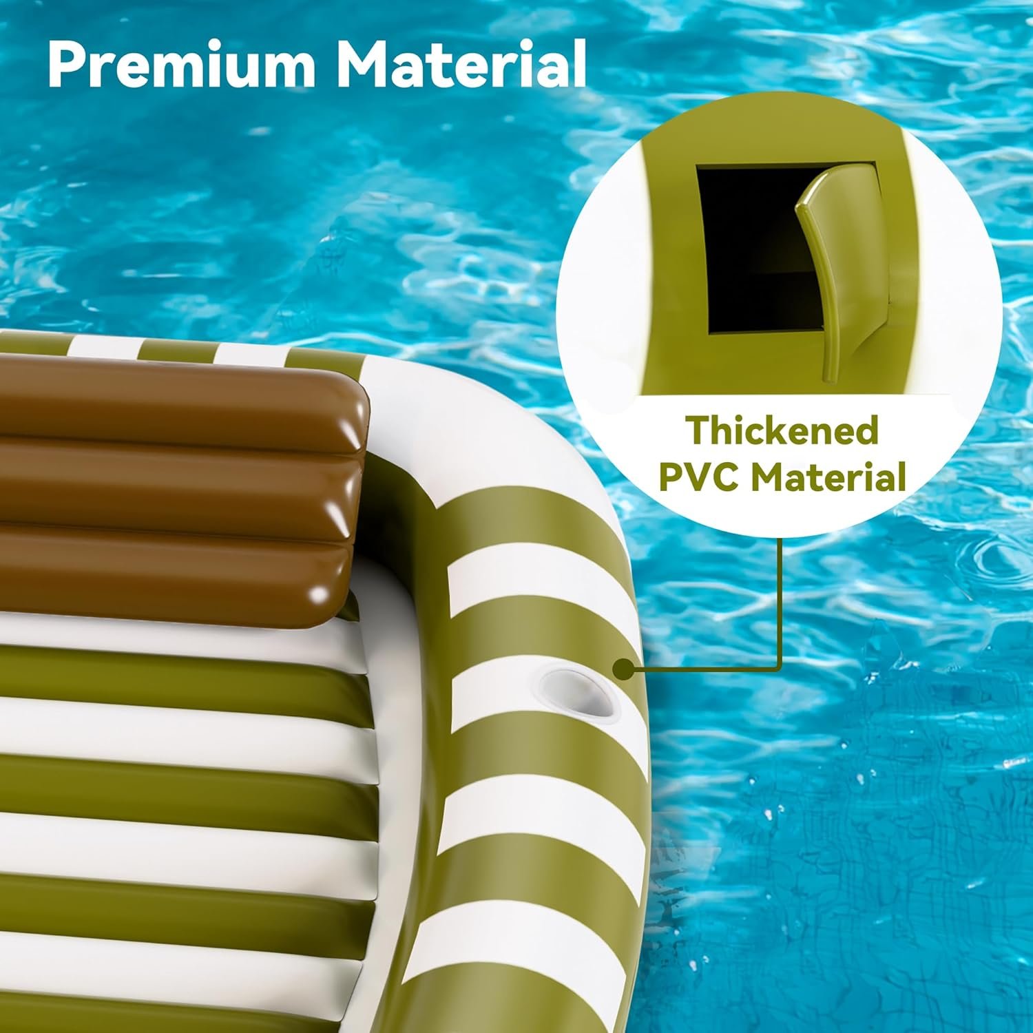 Pool Wave Inflatable Pool Lounger Floats, 80" x 66" Large Tanning Bed for Adult Kids, Outdoor Sun Bathing Floating Blow up Raft W/Pillow, Spray Water Mat, Summer Beach Lake Family Party Gift - Green 5 Pool Wave Inflatable Pool Lounger Floats, 80" x 66" Large Tanning Bed for Adult Kids, Outdoor Sun Bathing Floating Blow up Raft W/Pillow, Spray Water Mat, Summer Beach Lake Family Party Gift - Green - Image 5