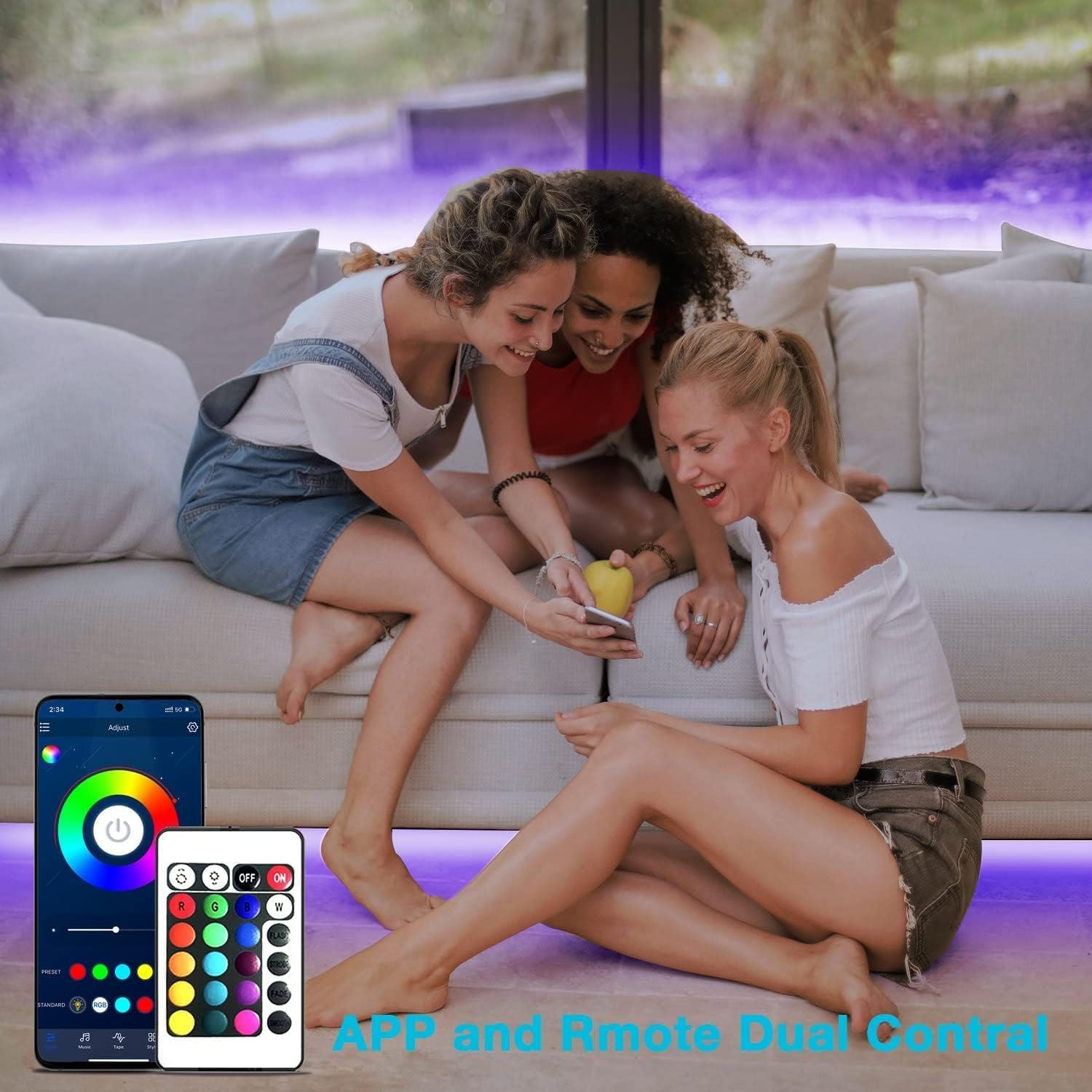 dalattin Led Lights for Bedroom 130ft(2 Rolls of 65.6ft), Led Lights with Remote&App Control, Color Changing Led Lights for Room, RGB Led Strip Lights Music Sync, Easter Home Decor, 24V Power Supply 3 dalattin Led Lights for Bedroom 130ft(2 Rolls of 65.6ft), Led Lights with Remote&App Control, Color Changing Led Lights for Room, RGB Led Strip Lights Music Sync, Easter Home Decor, 24V Power Supply - Image 3