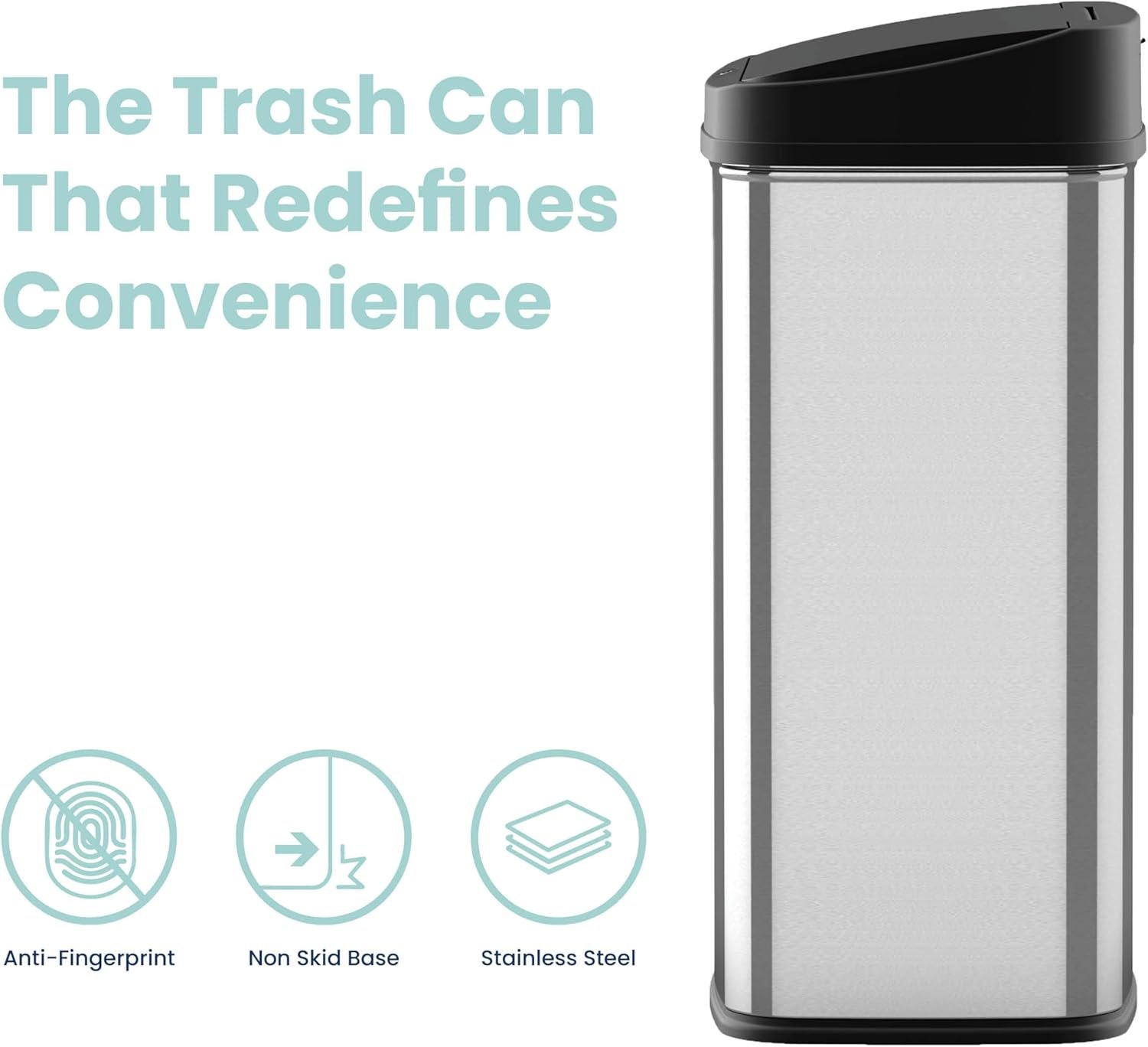 NINESTARS DZT-50-28 Automatic Touchless Motion Sensor Rectangular Trash Can, 13 Gal, Black Trim 4 NINESTARS DZT-50-28 Automatic Touchless Motion Sensor Rectangular Trash Can, 13 Gal, Black Trim - Image 4