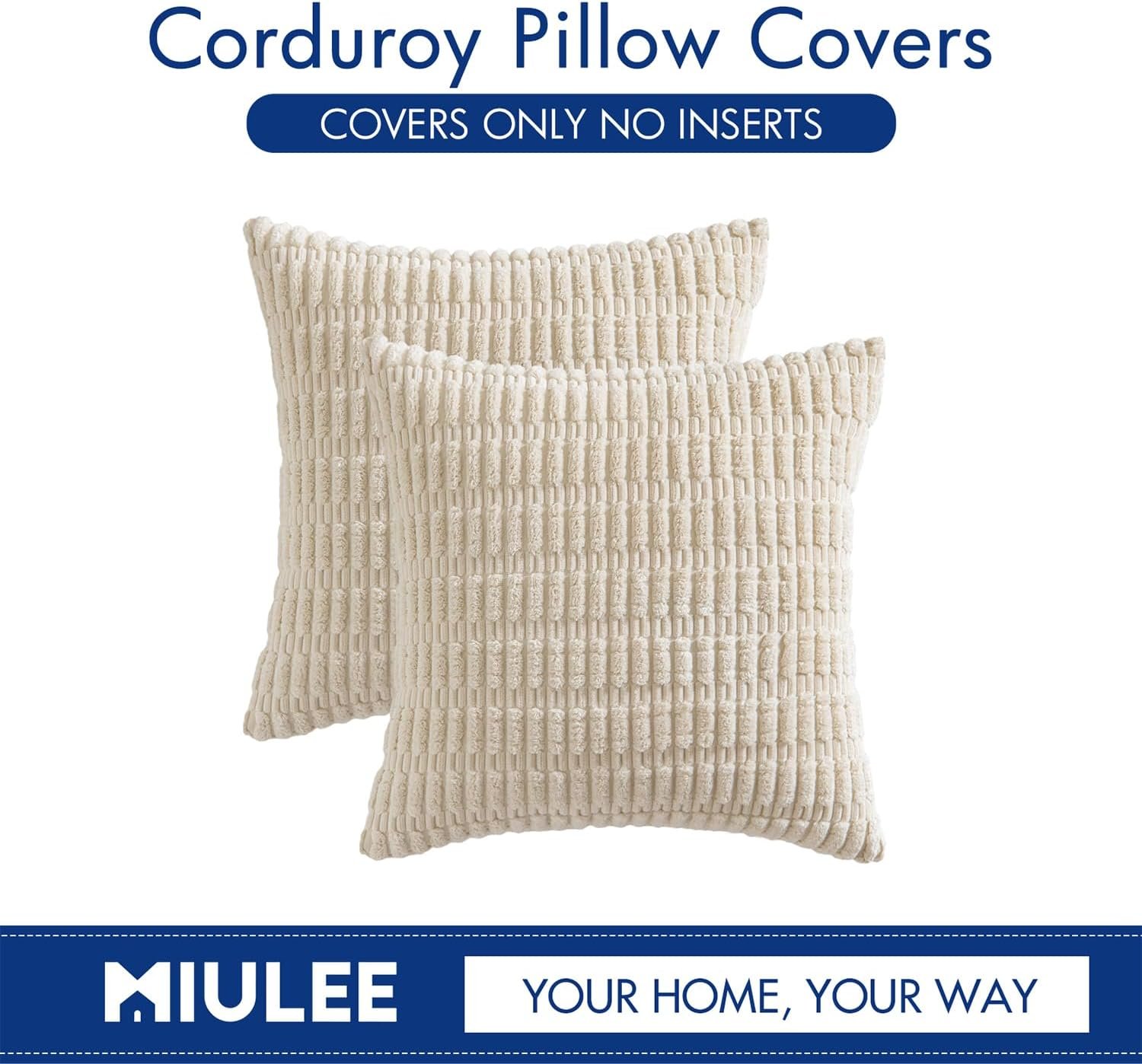 MIULEE Pack of 2 Corduroy Decorative Throw Pillow Covers 18x18 Inch Soft Boho Striped Pillow Covers Spring Modern Farmhouse Home Decor for Sofa Living Room Couch Bed Cream White 6 MIULEE Pack of 2 Corduroy Decorative Throw Pillow Covers 18x18 Inch Soft Boho Striped Pillow Covers Spring Modern Farmhouse Home Decor for Sofa Living Room Couch Bed Cream White - Image 6