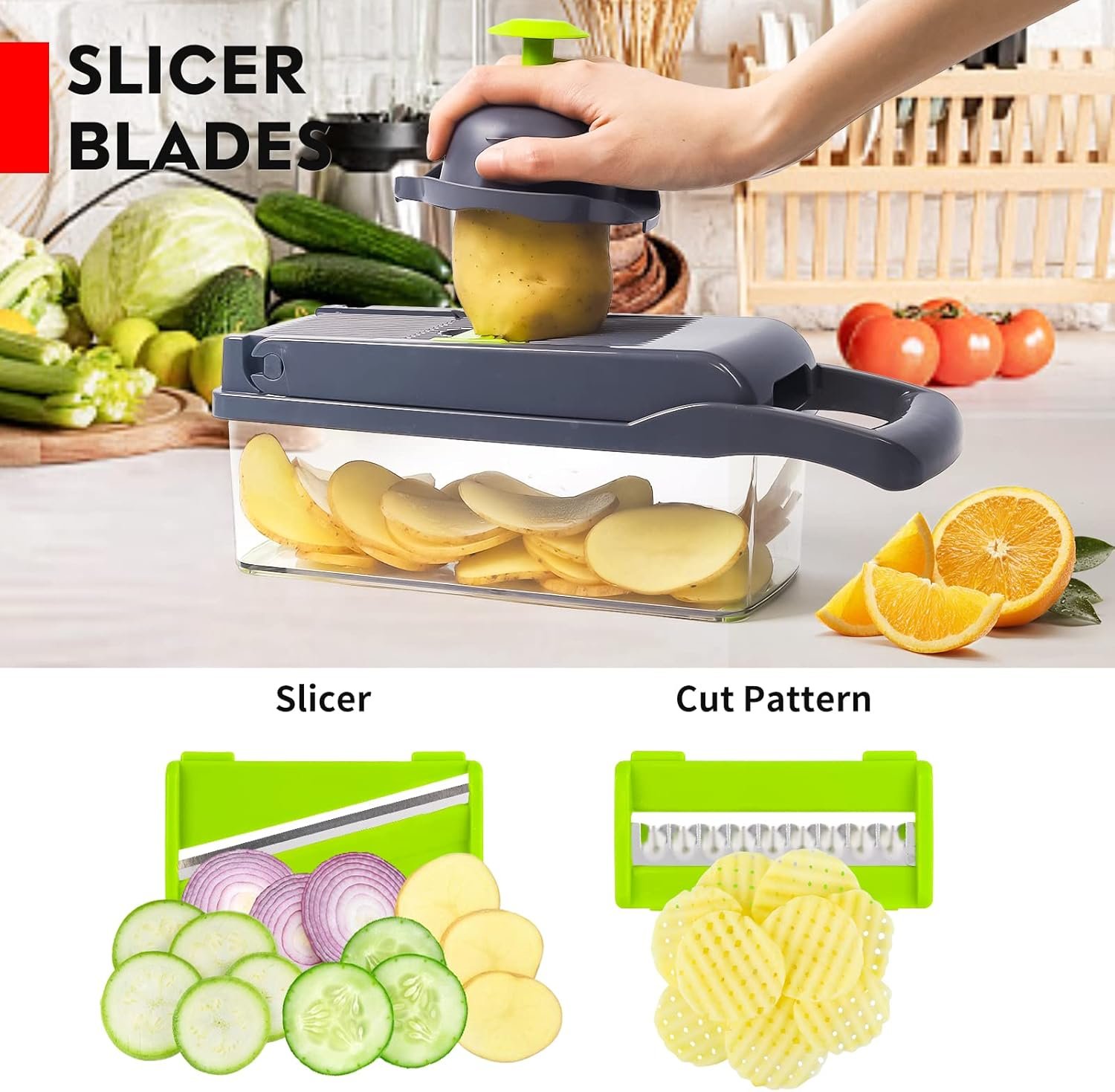 Vegetable Chopper, Pro Onion Chopper, Multifunctional 13 in 1 Food Chopper, Kitchen Vegetable Slicer Dicer Cutter,Veggie Chopper With 8 Blades,Carrot and Garlic Chopper With Container… 5 Vegetable Chopper, Pro Onion Chopper, Multifunctional 13 in 1 Food Chopper, Kitchen Vegetable Slicer Dicer Cutter,Veggie Chopper With 8 Blades,Carrot and Garlic Chopper With Container… - Image 5