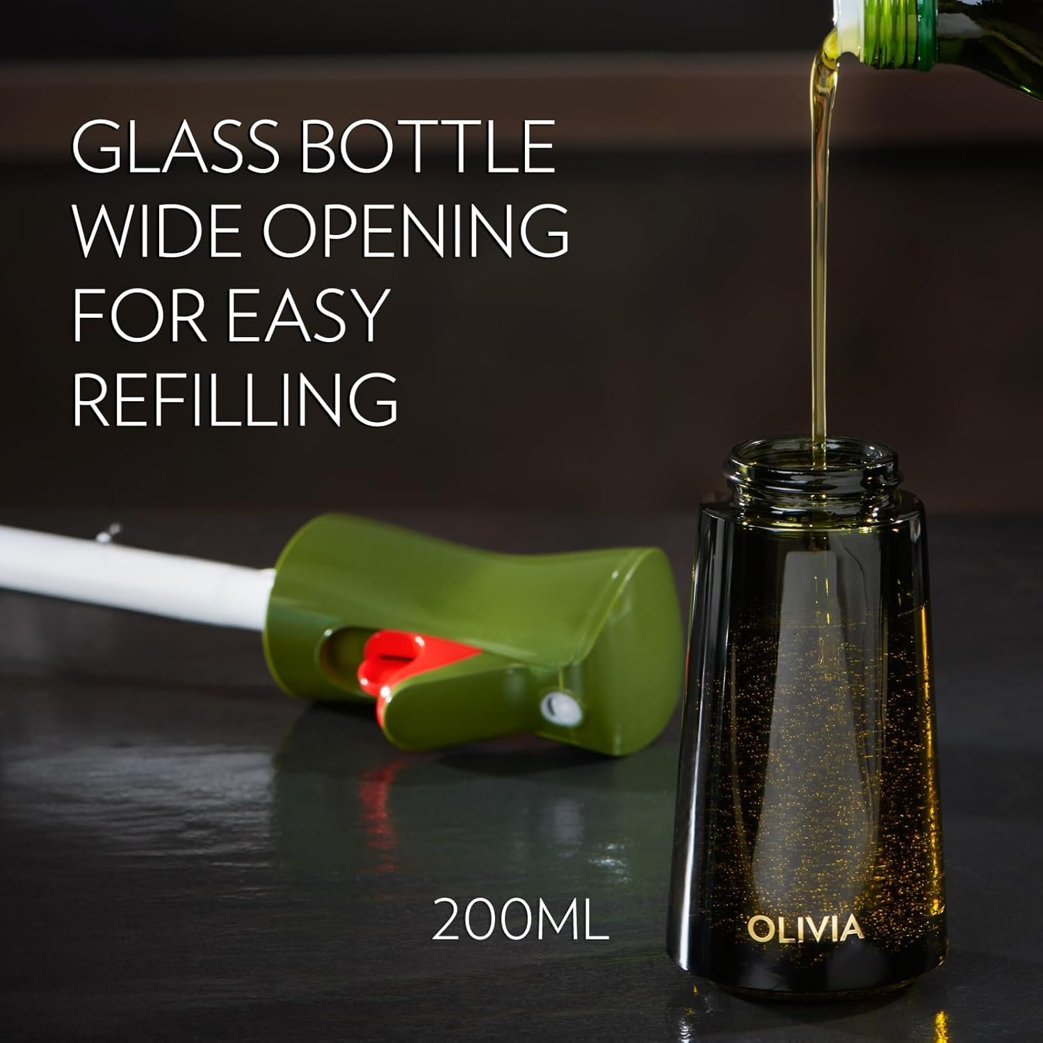FLAIROSOL OLIVIA Oil Sprayer for Cooking, 200ml Glass Olive Oil Sprayer, Continuous Cooking Spray with Portion Control, Oil Dispenser for Kitchen, Air Fryer, Salad, BBQ (Green Bottle, Gold Print) 6 FLAIROSOL OLIVIA Oil Sprayer for Cooking, 200ml Glass Olive Oil Sprayer, Continuous Cooking Spray with Portion Control, Oil Dispenser for Kitchen, Air Fryer, Salad, BBQ (Green Bottle, Gold Print) - Image 6