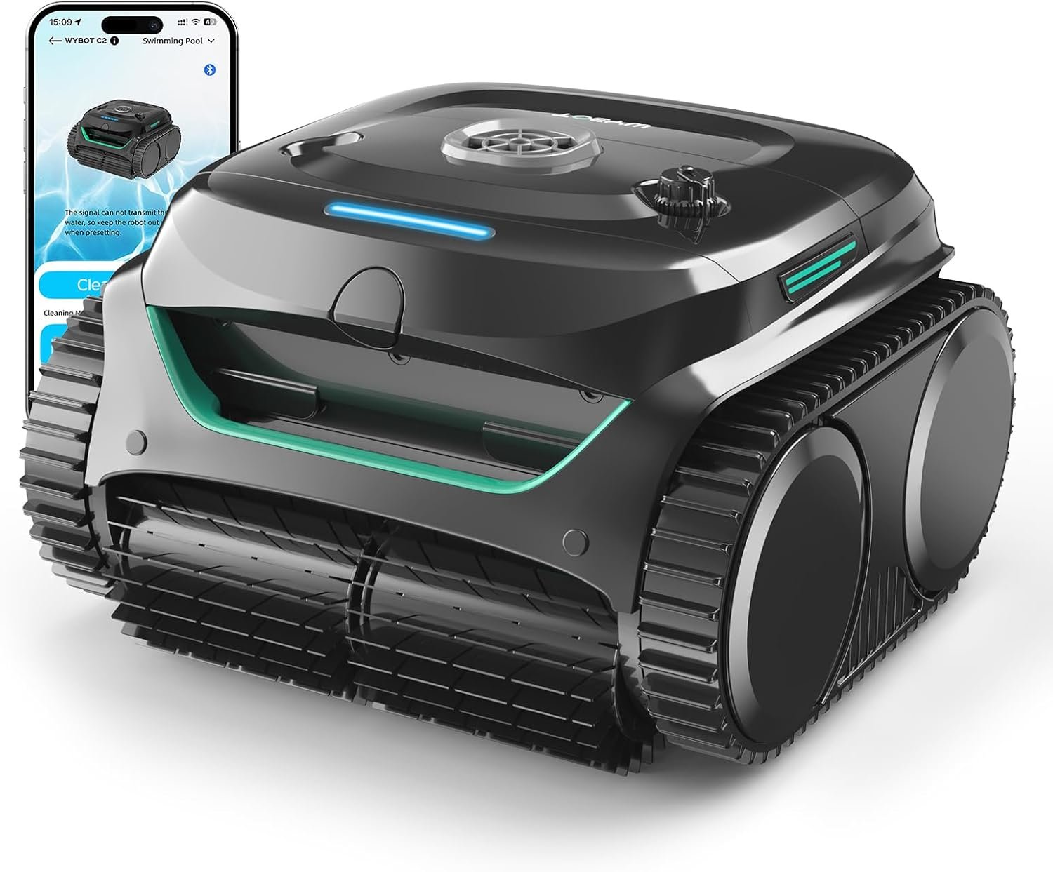 WYBOT C2 Robotic Pool Cleaner, Cordless Pool Vacuum for Inground Pools up to 2152 Sq.ft, Dual Filtration, Powerful Suction, Wall Climbing & Waterline Cleaning, Lasts 180Mins in Echo Mode