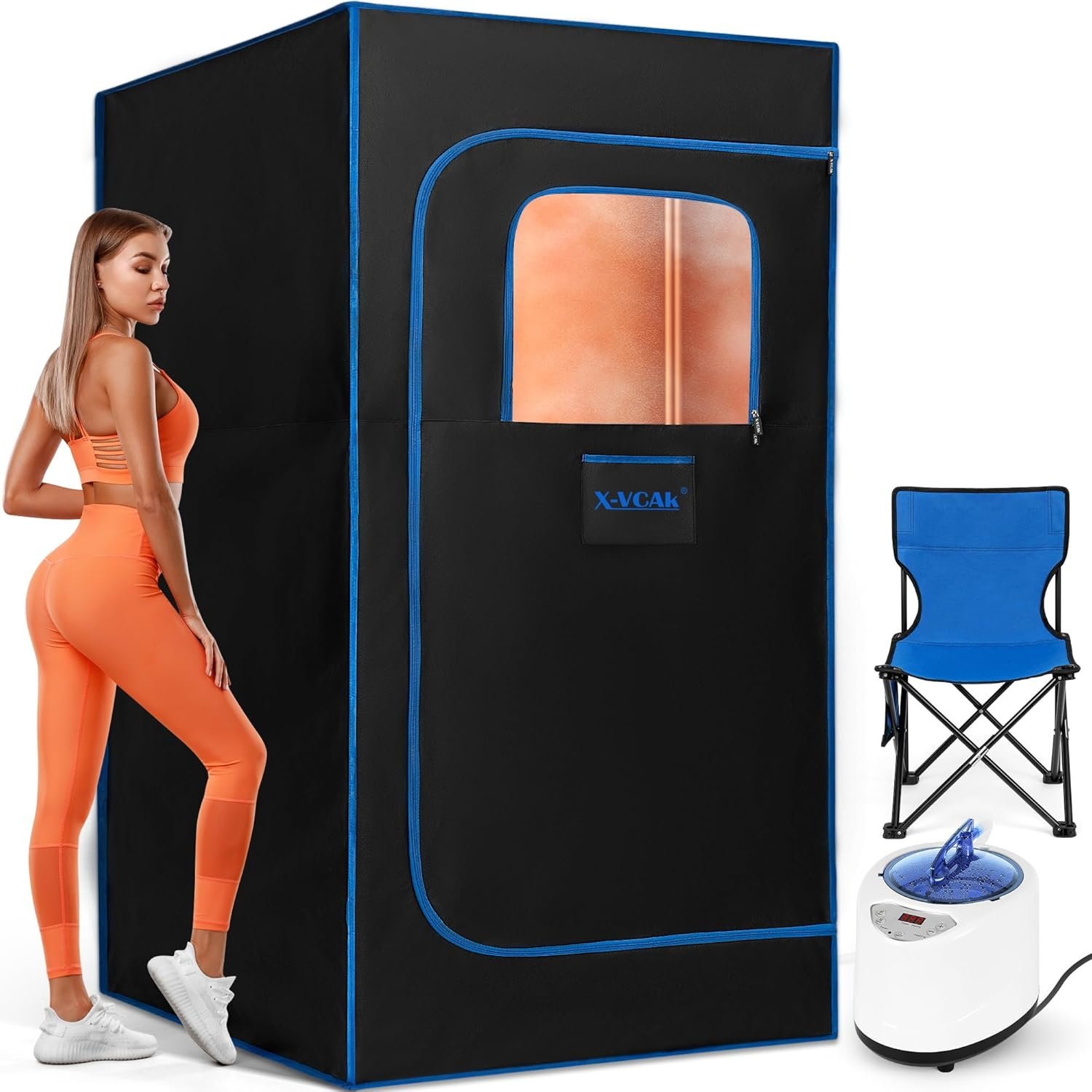 Sauna Box, Portable Sauna, Portable Steam Sauna for Home, Sauna Tent with Steamer, Remote Control, Folding Chair, 9 Levels, 2.6’ x 2.6’ x 5.9’