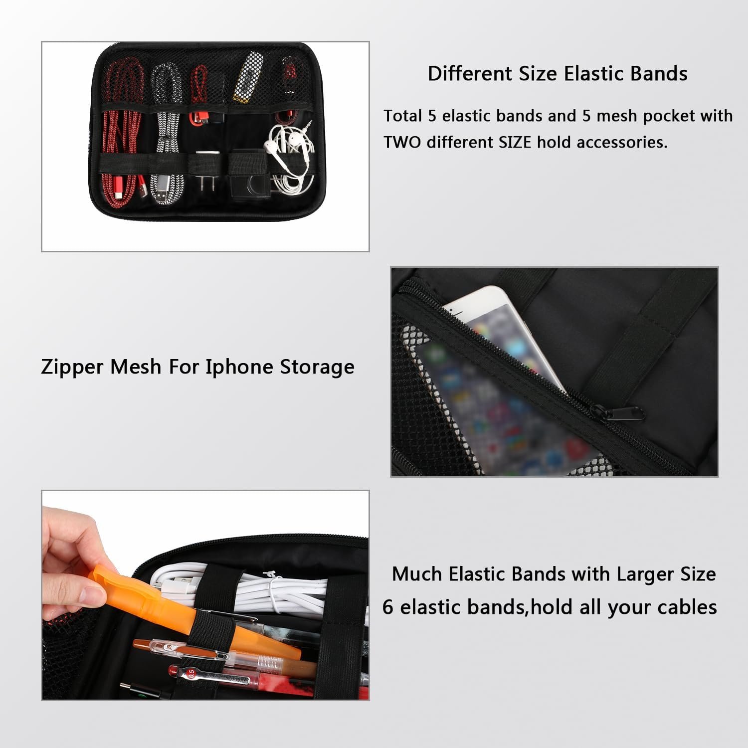 MATEIN Electronics Organizer Travel Case, Water Resistant Cable Organizer Bag for Travel Essentials, Tech Gifts for Men, Storage Bag as Accessories for Phone, Cord, Tablet, Black 4 MATEIN Electronics Organizer Travel Case, Water Resistant Cable Organizer Bag for Travel Essentials, Tech Gifts for Men, Storage Bag as Accessories for Phone, Cord, Tablet, Black - Image 4