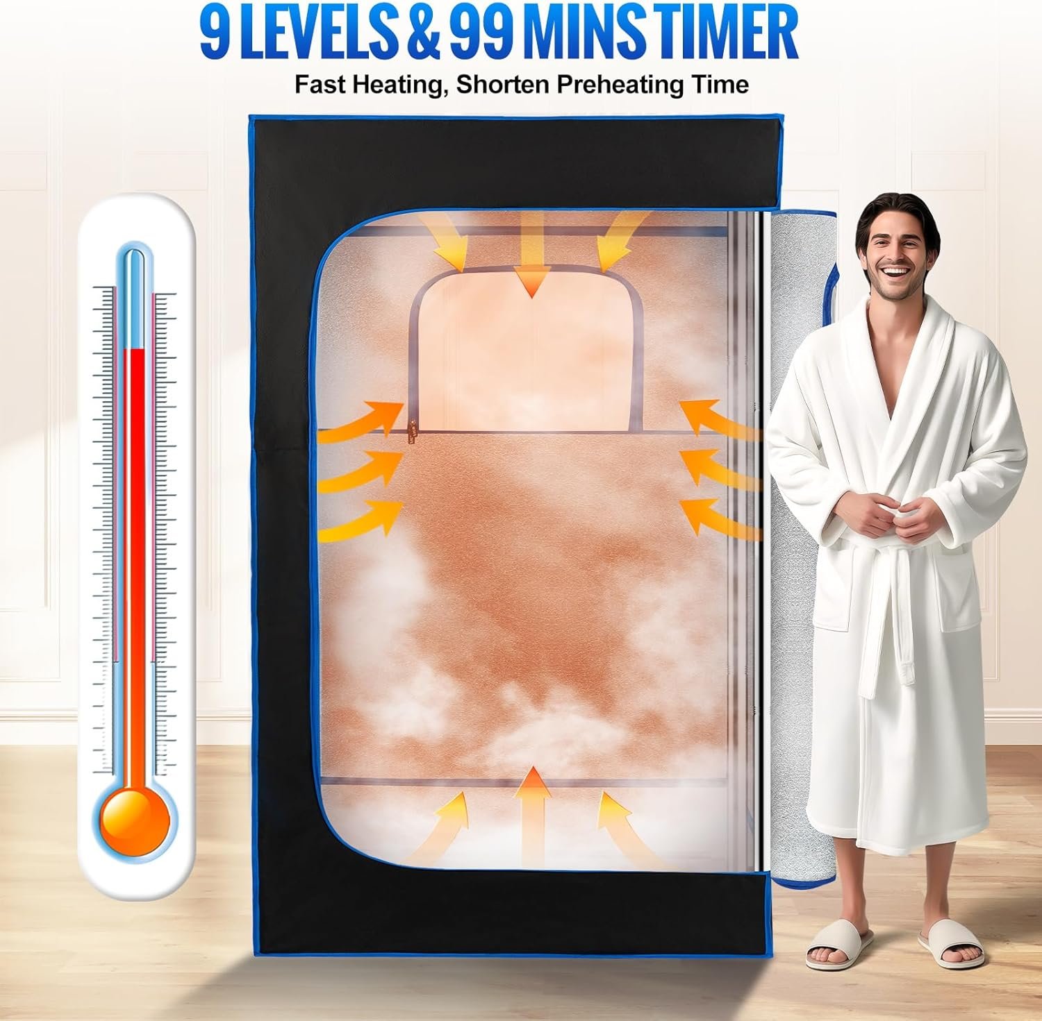 Sauna Box, Portable Sauna, Portable Steam Sauna for Home, Sauna Tent with Steamer, Remote Control, Folding Chair, 9 Levels, 2.6’ x 2.6’ x 5.9’ 2 Sauna Box, Portable Sauna, Portable Steam Sauna for Home, Sauna Tent with Steamer, Remote Control, Folding Chair, 9 Levels, 2.6’ x 2.6’ x 5.9’ - Image 2