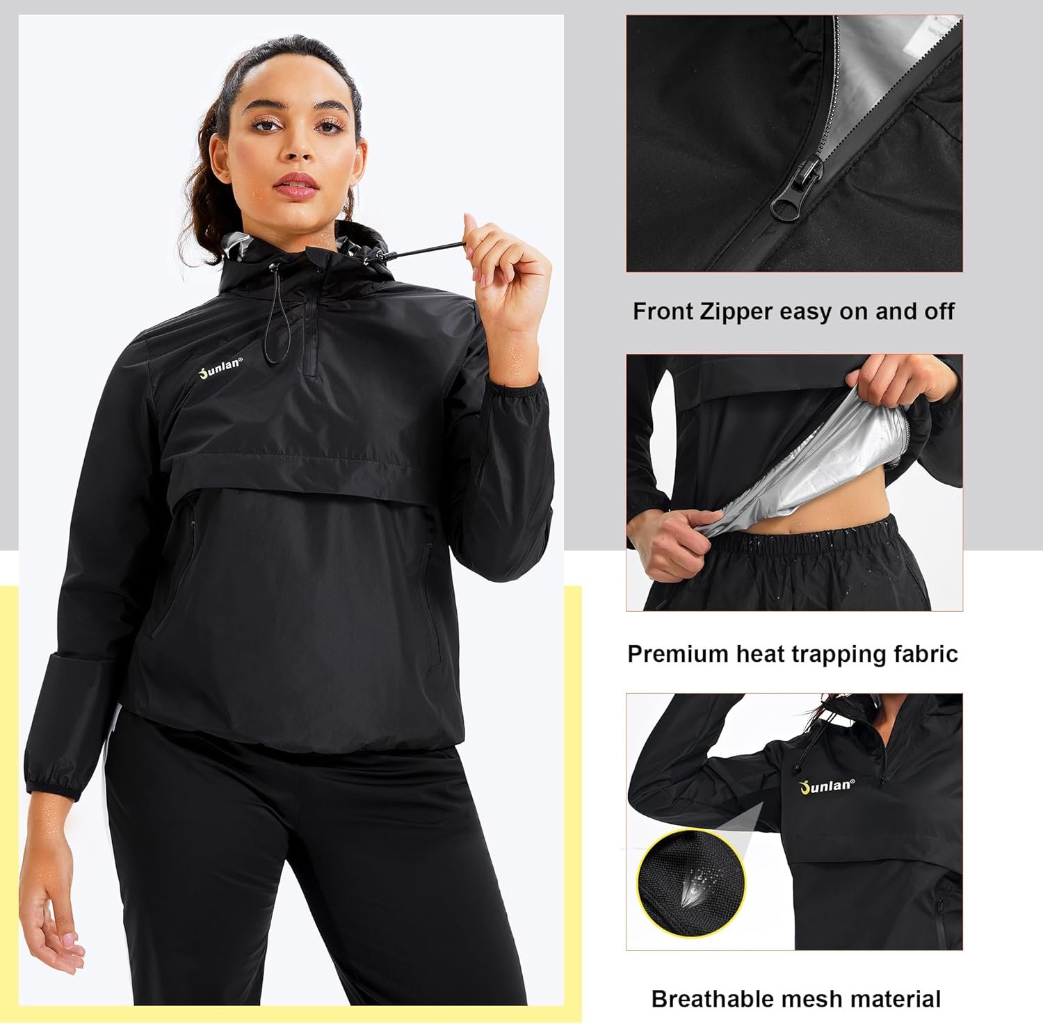 Junlan Sauna Suit for Women Sweat Jacket Gym Workout Vest Sweat Suits for Women 2 Junlan Sauna Suit for Women Sweat Jacket Gym Workout Vest Sweat Suits for Women - Image 2