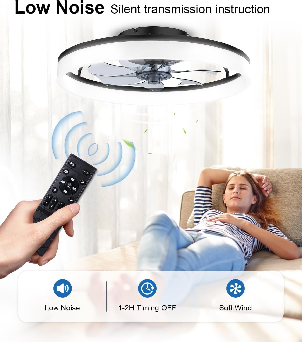 Ceiling Fans with Lights and Remote, 20" Modern Low Profile Ceiling Fan with Light, Stepless Color Temperature Change and 6 Speeds for Bedroom, Kids Room and Living Room (Black) 5 Ceiling Fans with Lights and Remote, 20" Modern Low Profile Ceiling Fan with Light, Stepless Color Temperature Change and 6 Speeds for Bedroom, Kids Room and Living Room (Black) - Image 5