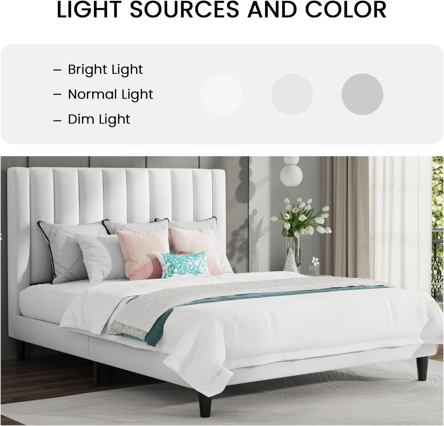 SHA CERLIN Full Bed Frame/Velvet Upholstered Platform Bed Frame with Headboard/Strong Wood Slats Support/Mattress Foundation/No Box Spring Needed/Easy Assembly/White 4 SHA CERLIN Full Bed Frame/Velvet Upholstered Platform Bed Frame with Headboard/Strong Wood Slats Support/Mattress Foundation/No Box Spring Needed/Easy Assembly/White - Image 4