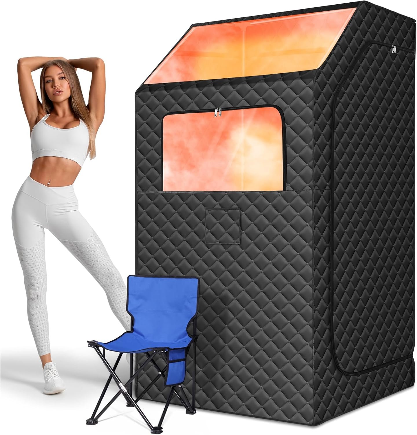 Upgraded Portable Steam Sauna, Portable Sauna Box for Home, Home Sauna Tent Full Body, 1200W 3L Steam Generator, 99 Minute Timer, Folding Chair, Remote Control Included(Black)